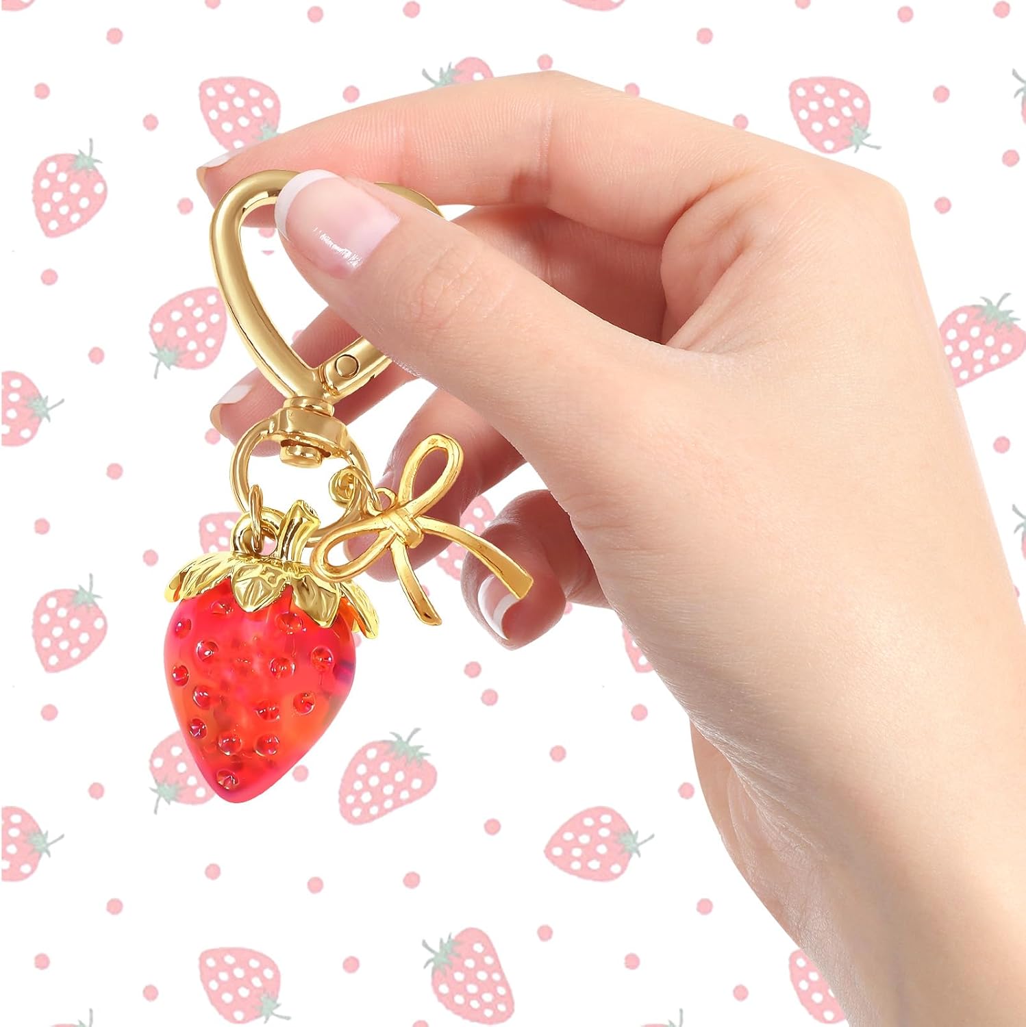 Beautiful Strawberry Keychain Supplies Hanging Bag Charms for Girls, Cute Purse Charms Gifts for Women, Strawberry Charm Decorations, Cute Keychains Accessories for Ladies' Bags and Key Holders - Image 4
