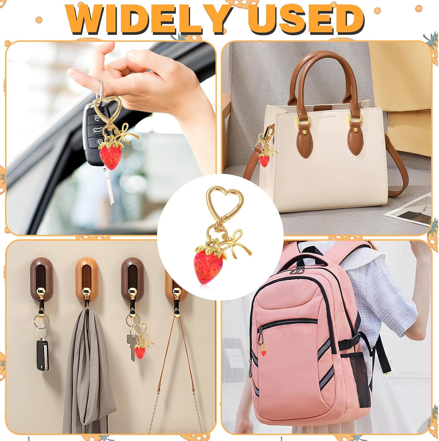 Beautiful Strawberry Keychain Supplies Hanging Bag Charms for Girls, Cute Purse Charms Gifts for Women, Strawberry Charm Decorations, Cute Keychains Accessories for Ladies' Bags and Key Holders - Image 7