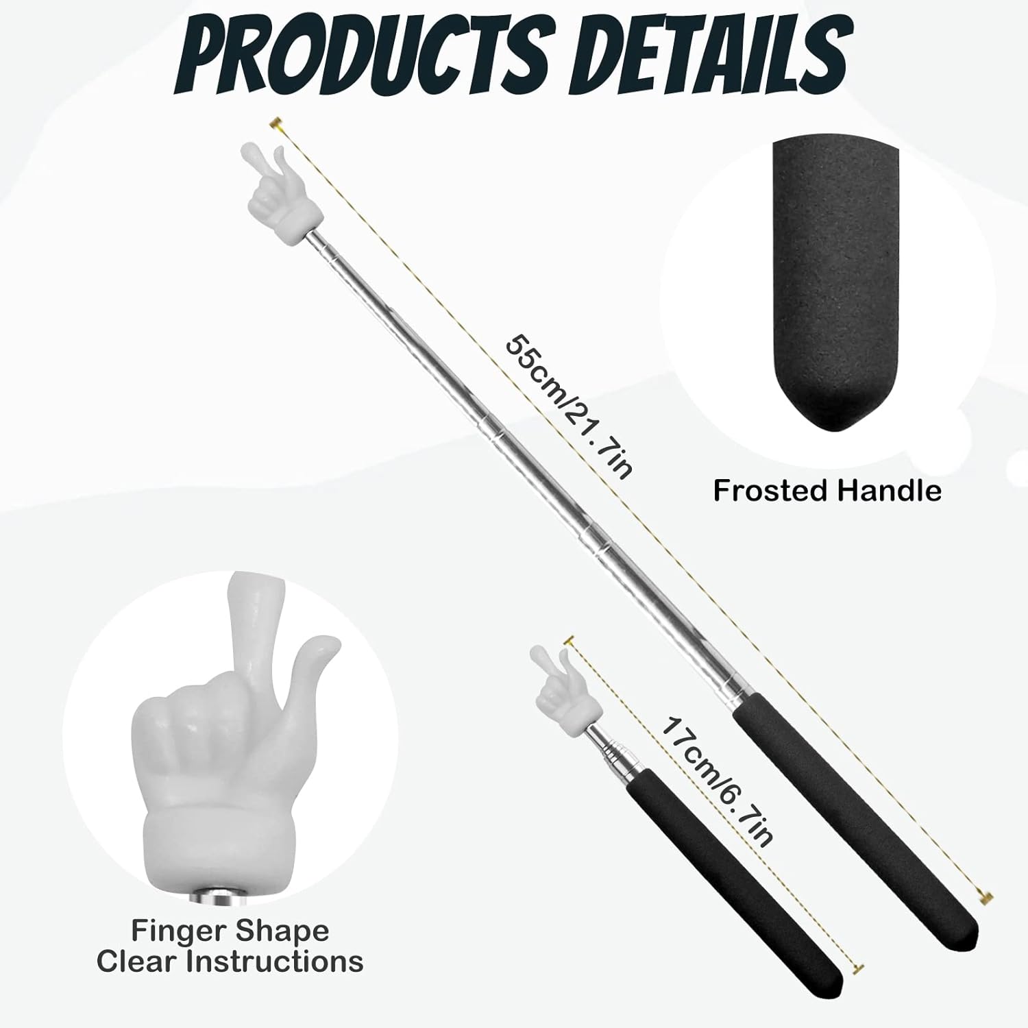 2Pcs Telescopic Teachers Pointer, Extendable Hand Pointer Finger Pointer Stick, Mini Retractable Classroom Pointer for Elementary School Kindergarten Teacher, Classroom Supplies (Black) - Image 2