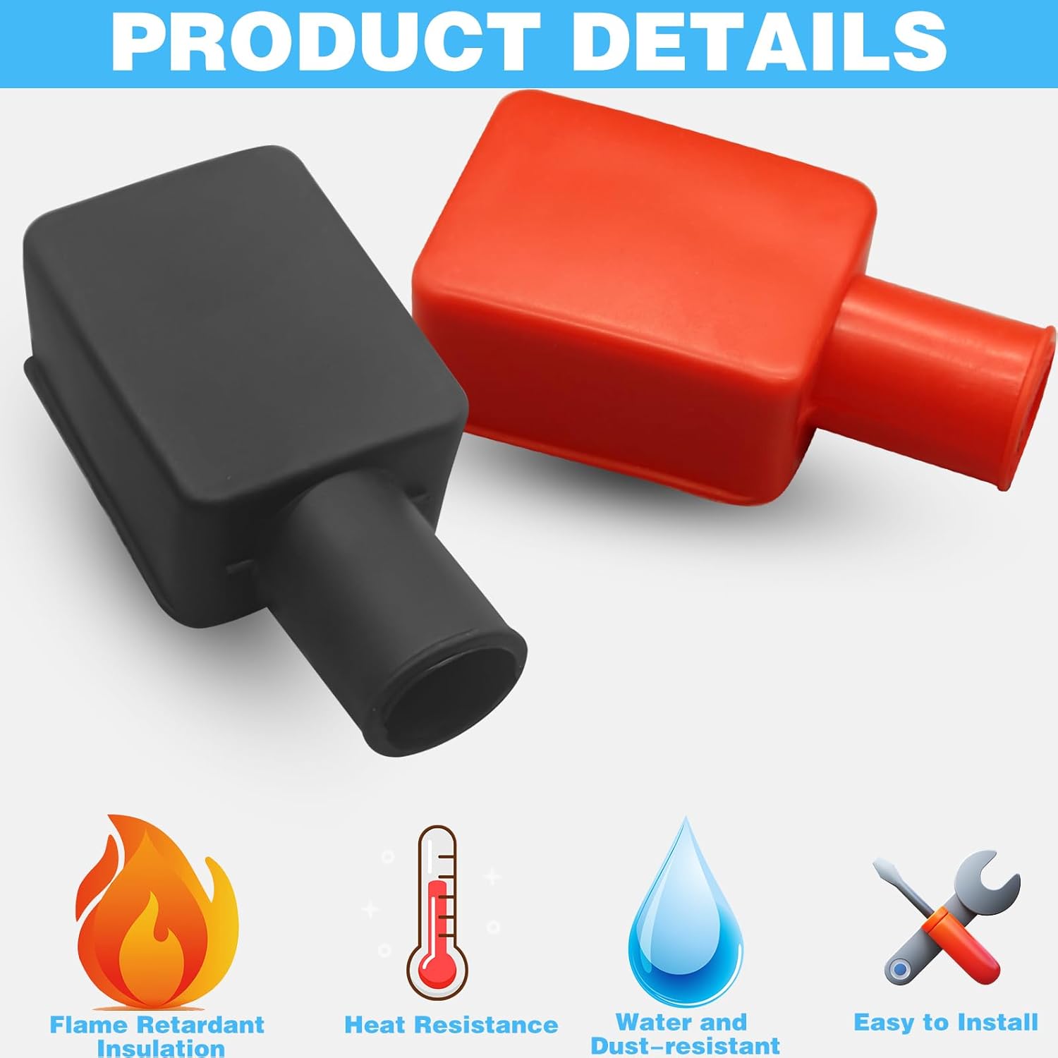 6Pcs Battery Terminal Cover, Battery Terminal Protector, Car Insulating Battery Cover, Soft Rubber Positive and Negative Poles Stud Covers Connector Top Post Cap for Car Motorcycle Truck (Red/Black) - Image 2