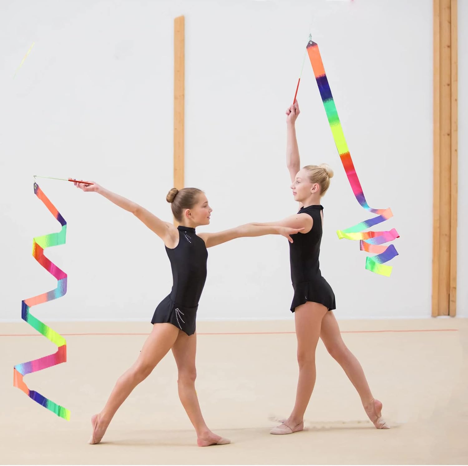 2Pcs Ribbon wands Rainbow Dance for Kids, 78.74 Inch Rhythmic Gymnastics Ribbon Dancer Wand with Rod, Soft Rainbow Ribbon Twirling Dance Streamers for Kids Girls Adults Artistic Dancing (Colorful) - Image 5