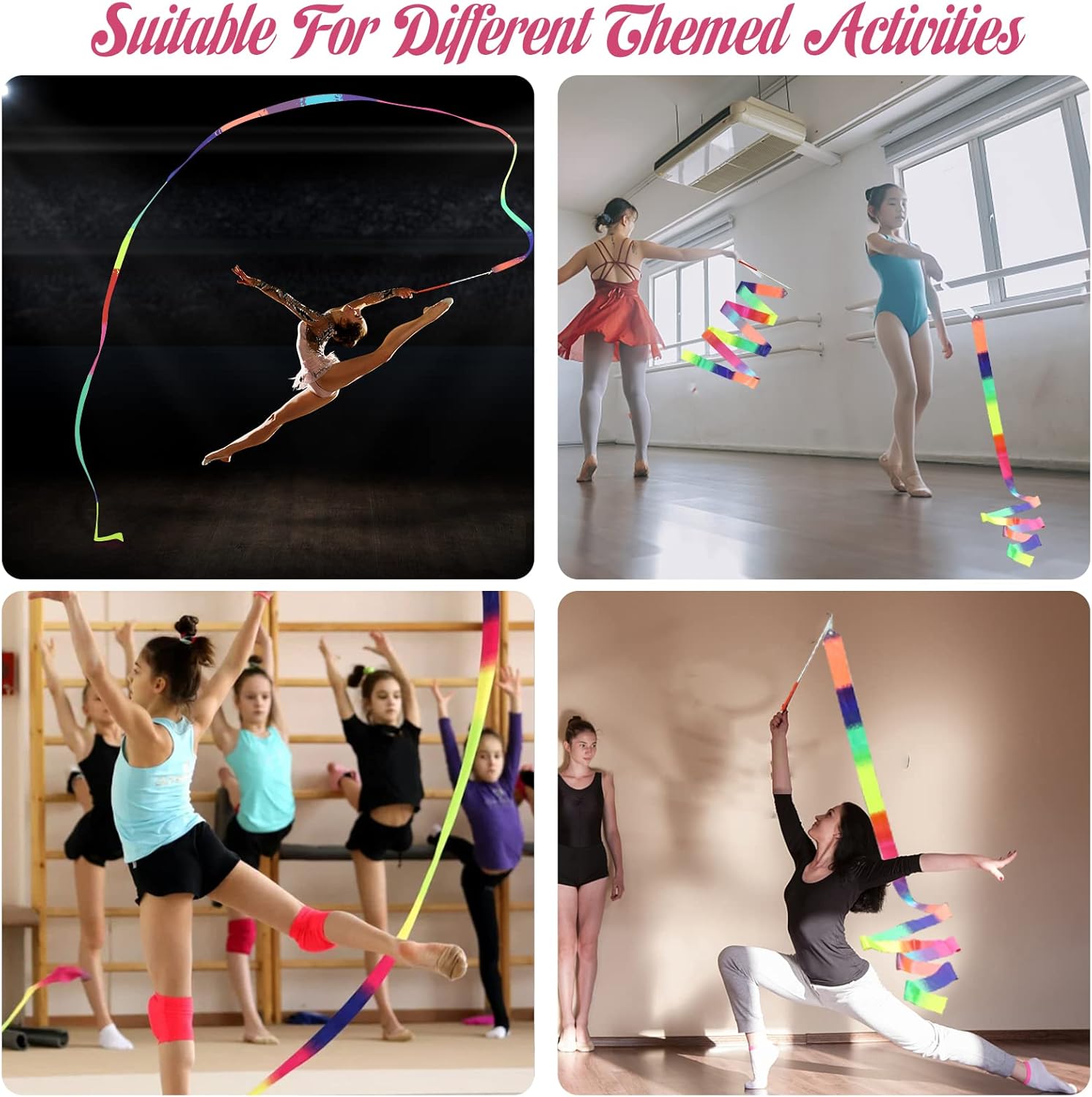 2Pcs Ribbon wands Rainbow Dance for Kids, 78.74 Inch Rhythmic Gymnastics Ribbon Dancer Wand with Rod, Soft Rainbow Ribbon Twirling Dance Streamers for Kids Girls Adults Artistic Dancing (Colorful) - Image 6