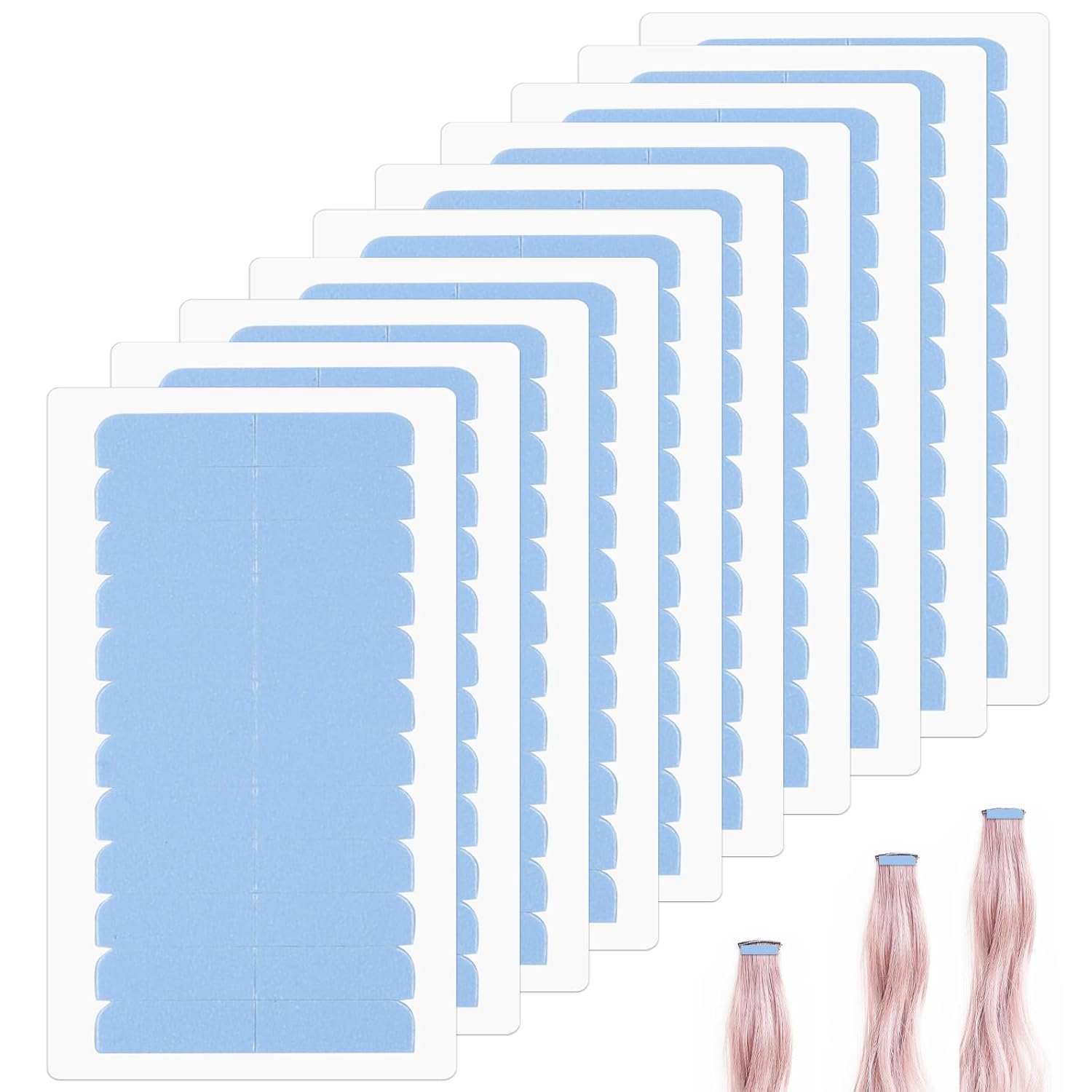 120Pcs Hair Extension Tape Double Sided Hair Tape, Adhesive Replacement Tape for Hair Extensions, Human Hair Tape Tabs Tape in Tape Extension Replacement Wig Tape, Wig Tape Beauty Tools(Blue) - Image 1