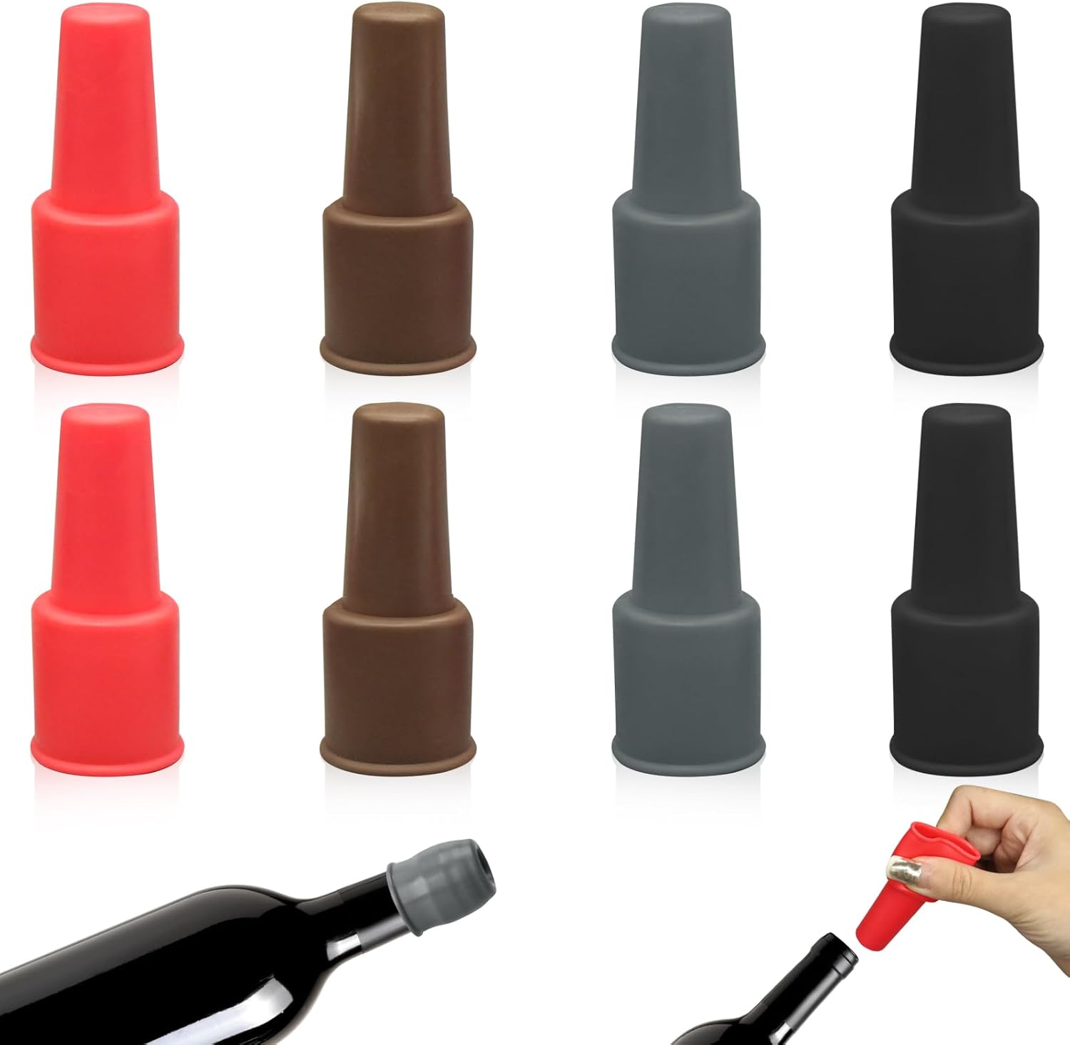 8Pcs Silicone Wine Stopper for Wine Bottles, Reusable Sparkling Wine Bottle Stopper, Silicone Wine Seal Stopper, Wine Bottle Cover Caps to Keep Wine Fresh, Beer Champagne Stopper Home Use(4 Colors) - Image 1