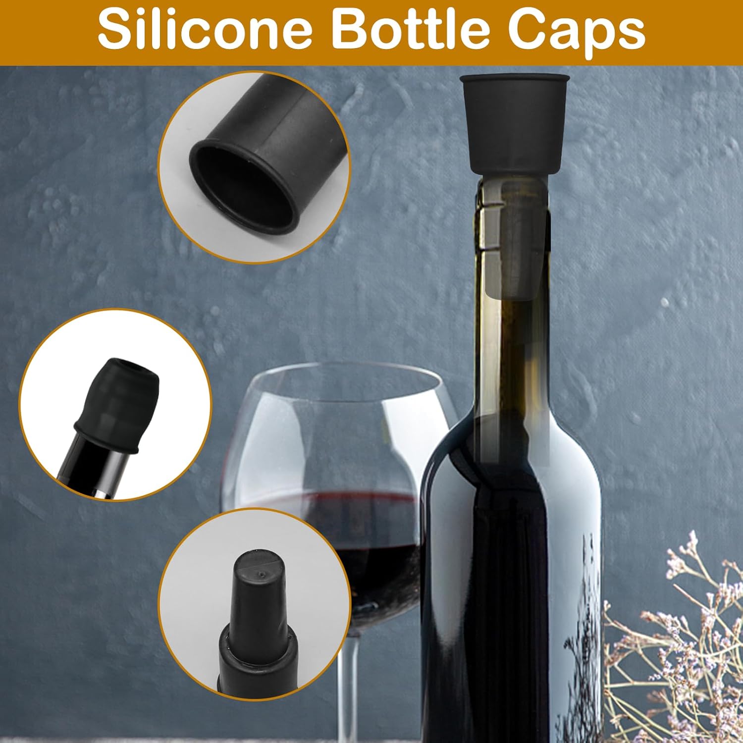 8Pcs Silicone Wine Stopper for Wine Bottles, Reusable Sparkling Wine Bottle Stopper, Silicone Wine Seal Stopper, Wine Bottle Cover Caps to Keep Wine Fresh, Beer Champagne Stopper Home Use(4 Colors) - Image 4