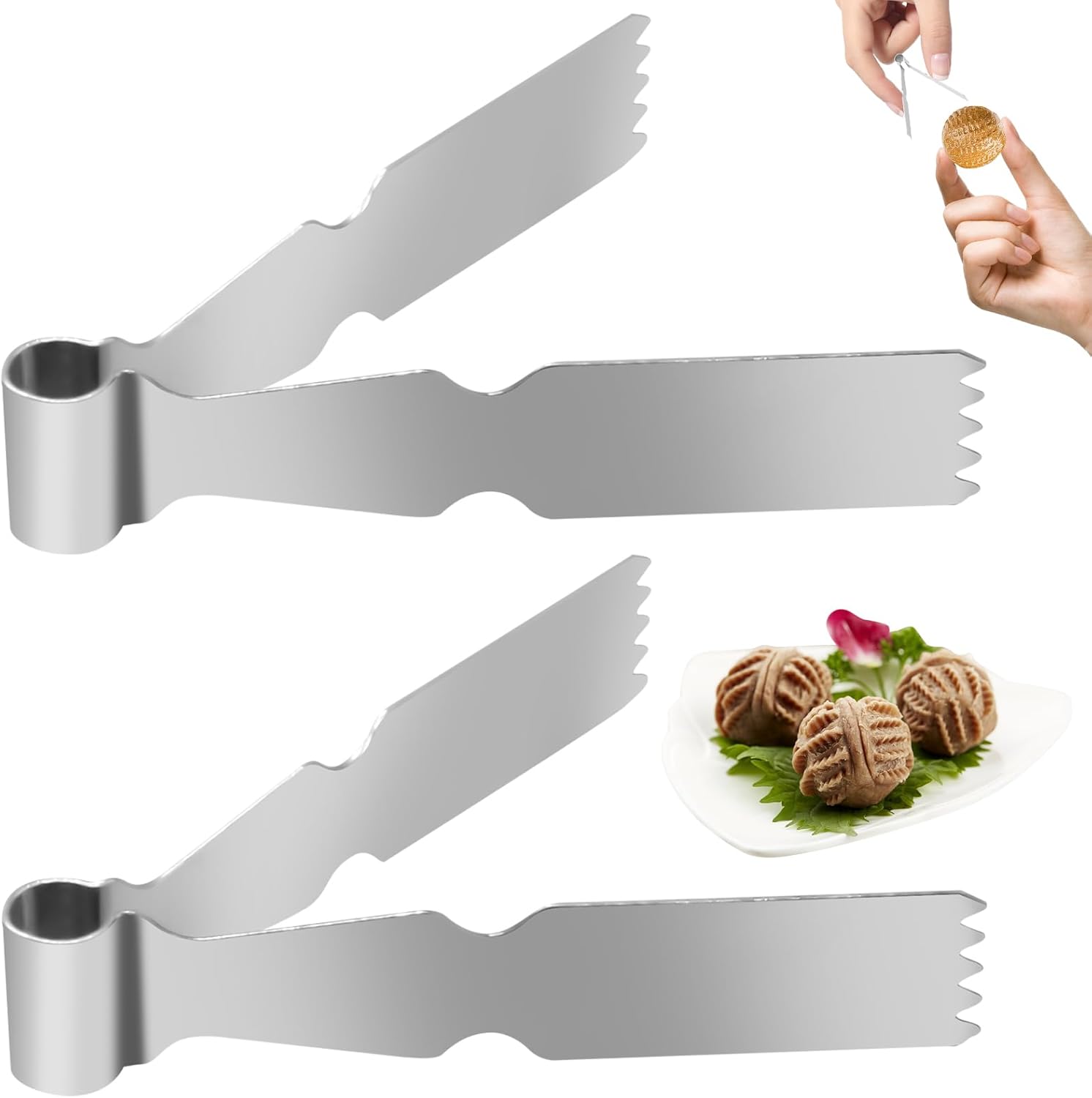 2Pcs Maamoul Tweezers Tongs, Maggash Manqat Pastry Tools Cookie Maker Dough Scraper Press, Stainless Steel Pastry Tongs Baking Crimper Tool for Decorating and Sealing Cookies, Shakarbura, Pie Crusts - Image 1