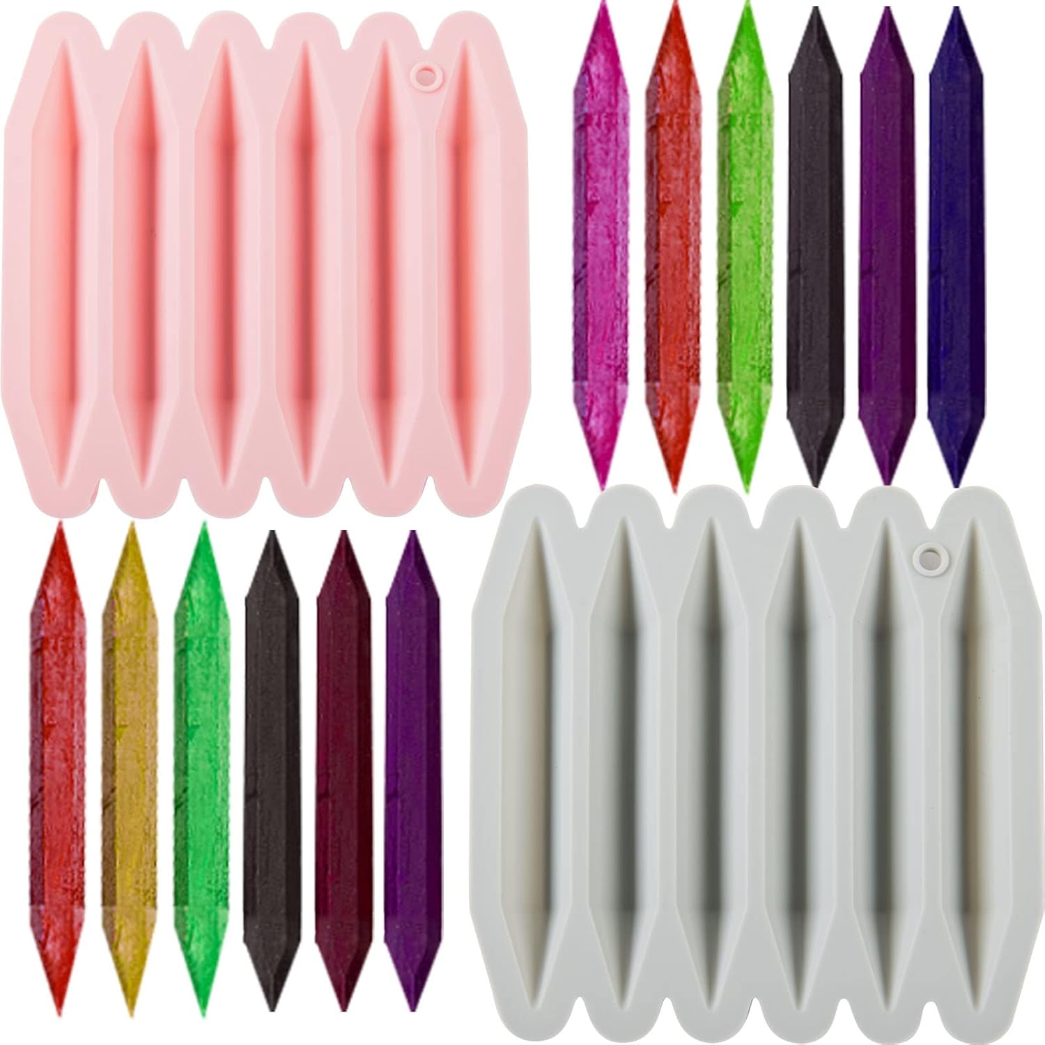 2 Pcs Crayon Mold Crayon Recycling Mold Cavity Double Tipped 3D Melted Crayon Molds Pure Silicone Oven DIY Crayon Shaped Mold Reusable Triangular Crayon Molds for DIY Making - Image 1