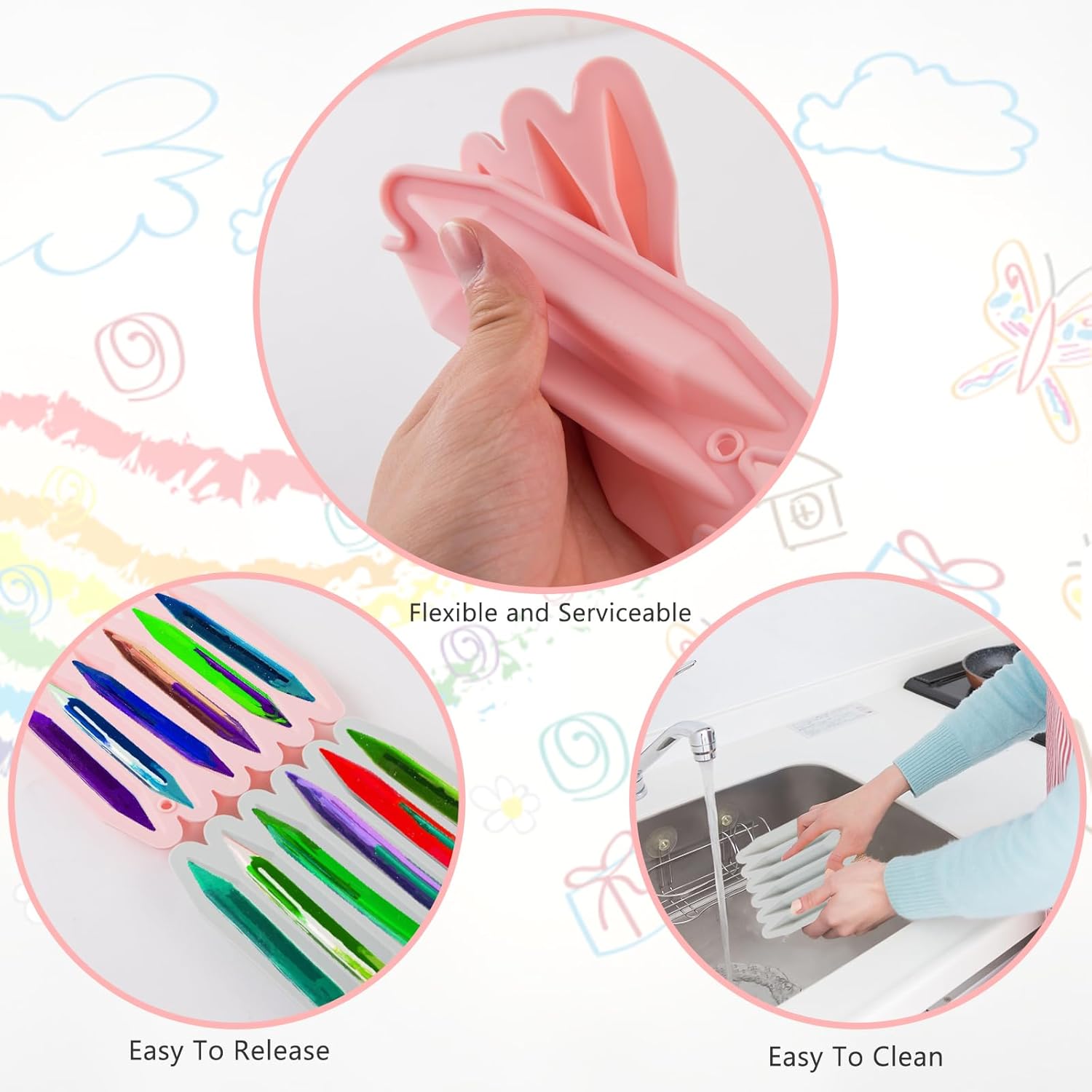 2 Pcs Crayon Mold Crayon Recycling Mold Cavity Double Tipped 3D Melted Crayon Molds Pure Silicone Oven DIY Crayon Shaped Mold Reusable Triangular Crayon Molds for DIY Making - Image 5