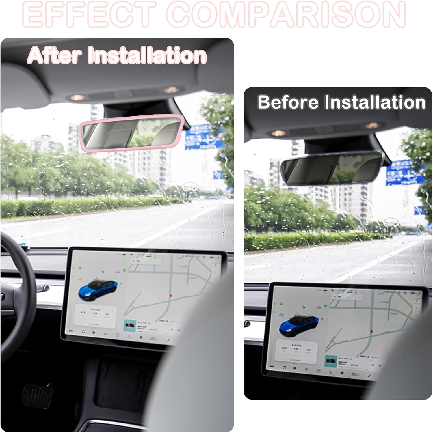 Rear View Mirror Cover Accessories, Car Protector Frame Silicone Automotive Mirror Frame Compatible with Modol 3 Y, Pink Car Accessories (Pink) - Image 5