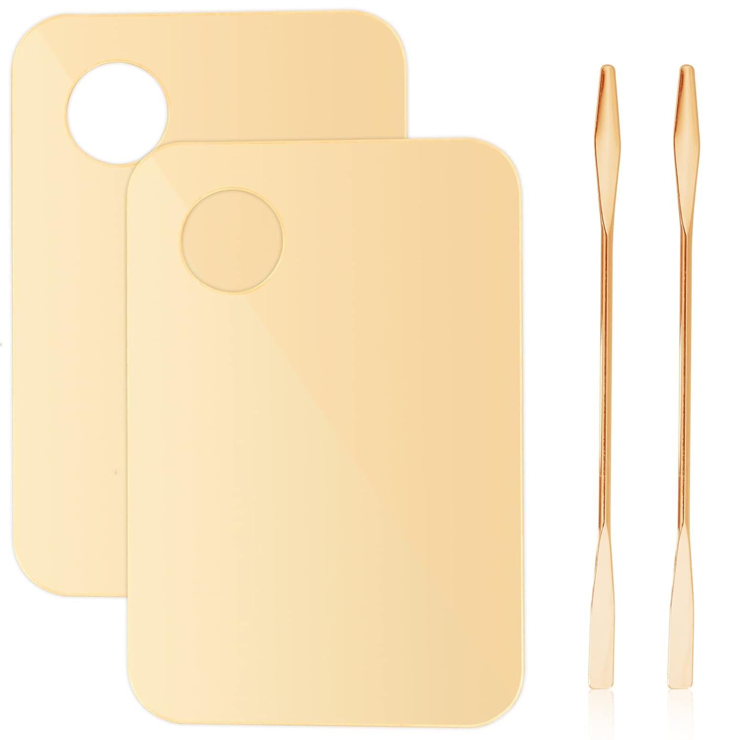 2Pcs Acrylic Makeup Mixing Palette with 2 Pcs Makeup Spatula, Gold Foundation Mixing Tray Cosmetic Palette Mixer for Foundation, Eyeshadow, Lipsticks, Nail Art - Image 1