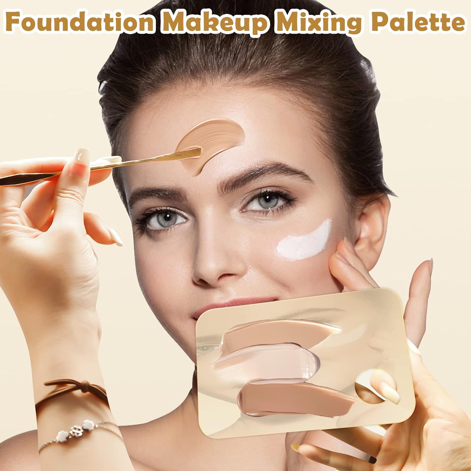 2Pcs Acrylic Makeup Mixing Palette with 2 Pcs Makeup Spatula, Gold Foundation Mixing Tray Cosmetic Palette Mixer for Foundation, Eyeshadow, Lipsticks, Nail Art - Image 4
