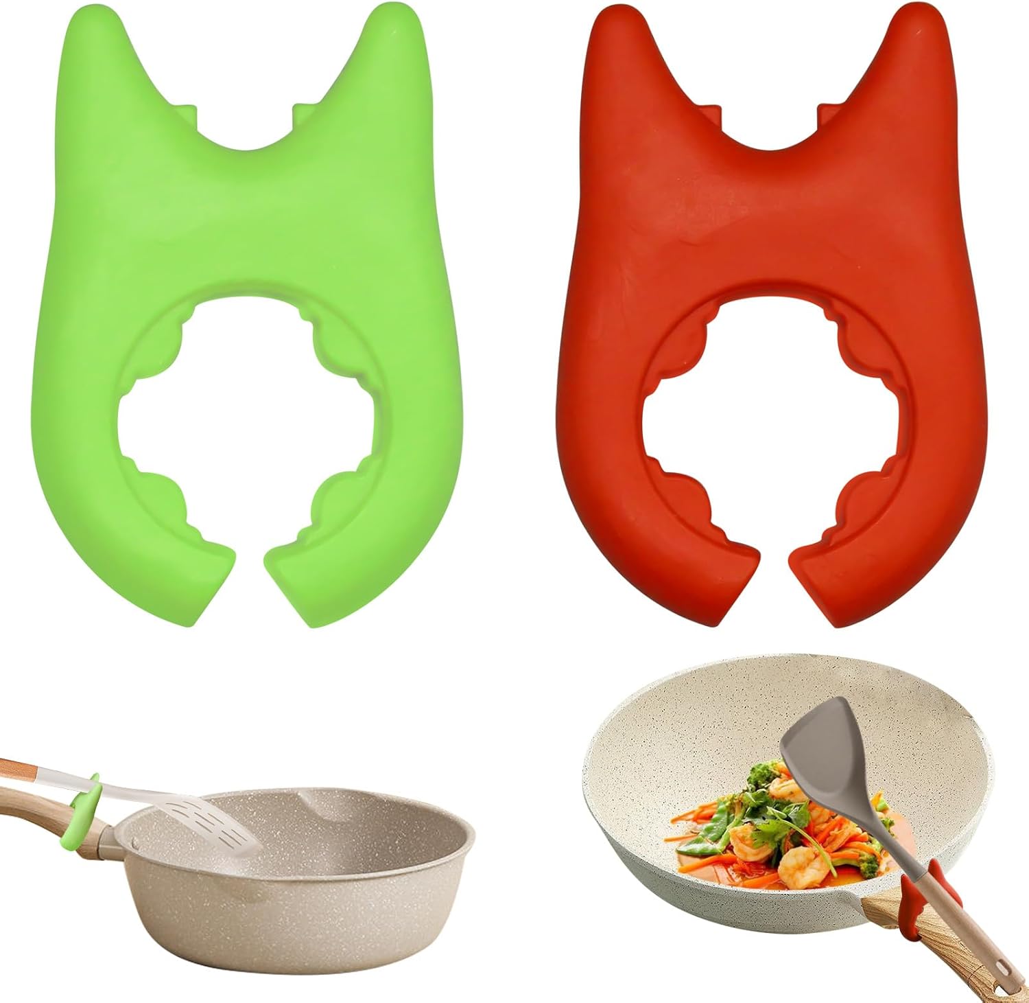 2pcs Silicone Pot Holders, Adjustable Kitchen Silicone Spoon Rest Suitable for Placing Spoons and Spatulas After Cooking in a Steamer Utensil Rest, Anti-Slip Spatula Pot Spoon Holder (Green/Red) - Image 1