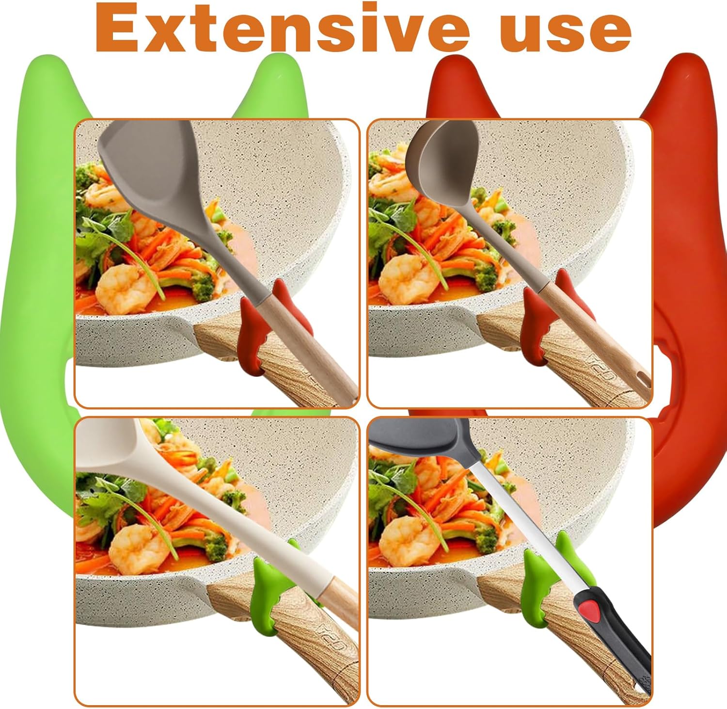 2pcs Silicone Pot Holders, Adjustable Kitchen Silicone Spoon Rest Suitable for Placing Spoons and Spatulas After Cooking in a Steamer Utensil Rest, Anti-Slip Spatula Pot Spoon Holder (Green/Red) - Image 7