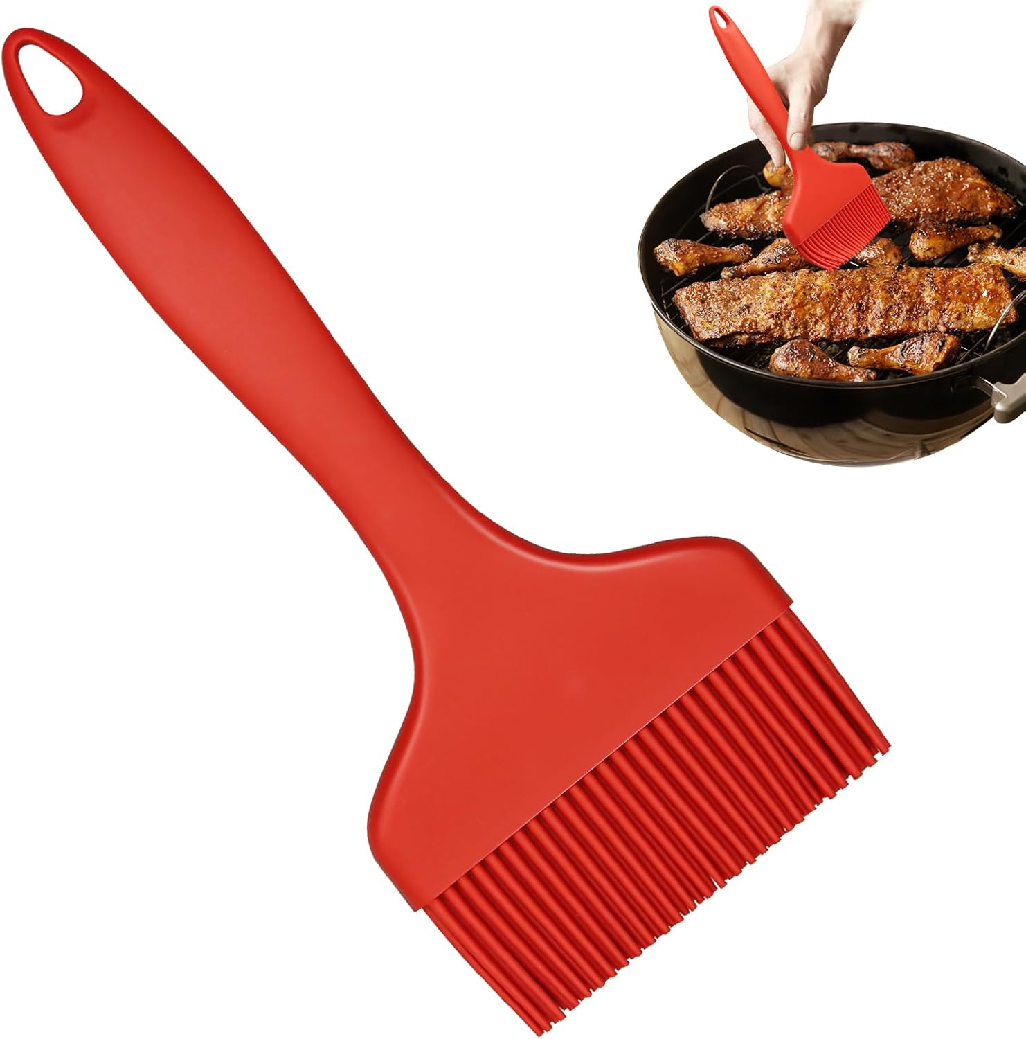 Silicone Basting Brush, Large BBQ Pastry Brush for Cooking, Extra Wide Basting Brush for Grilling Cooking Baking, Kitchen Brush Heat Resistant BBQ Food Brush for Sauce Butter Oil Marinades(Red) - Image 1