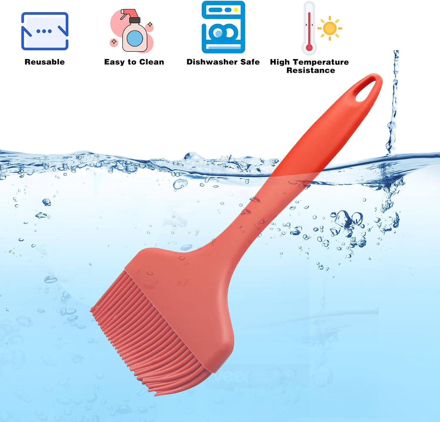 Silicone Basting Brush, Large BBQ Pastry Brush for Cooking, Extra Wide Basting Brush for Grilling Cooking Baking, Kitchen Brush Heat Resistant BBQ Food Brush for Sauce Butter Oil Marinades(Red) - Image 2