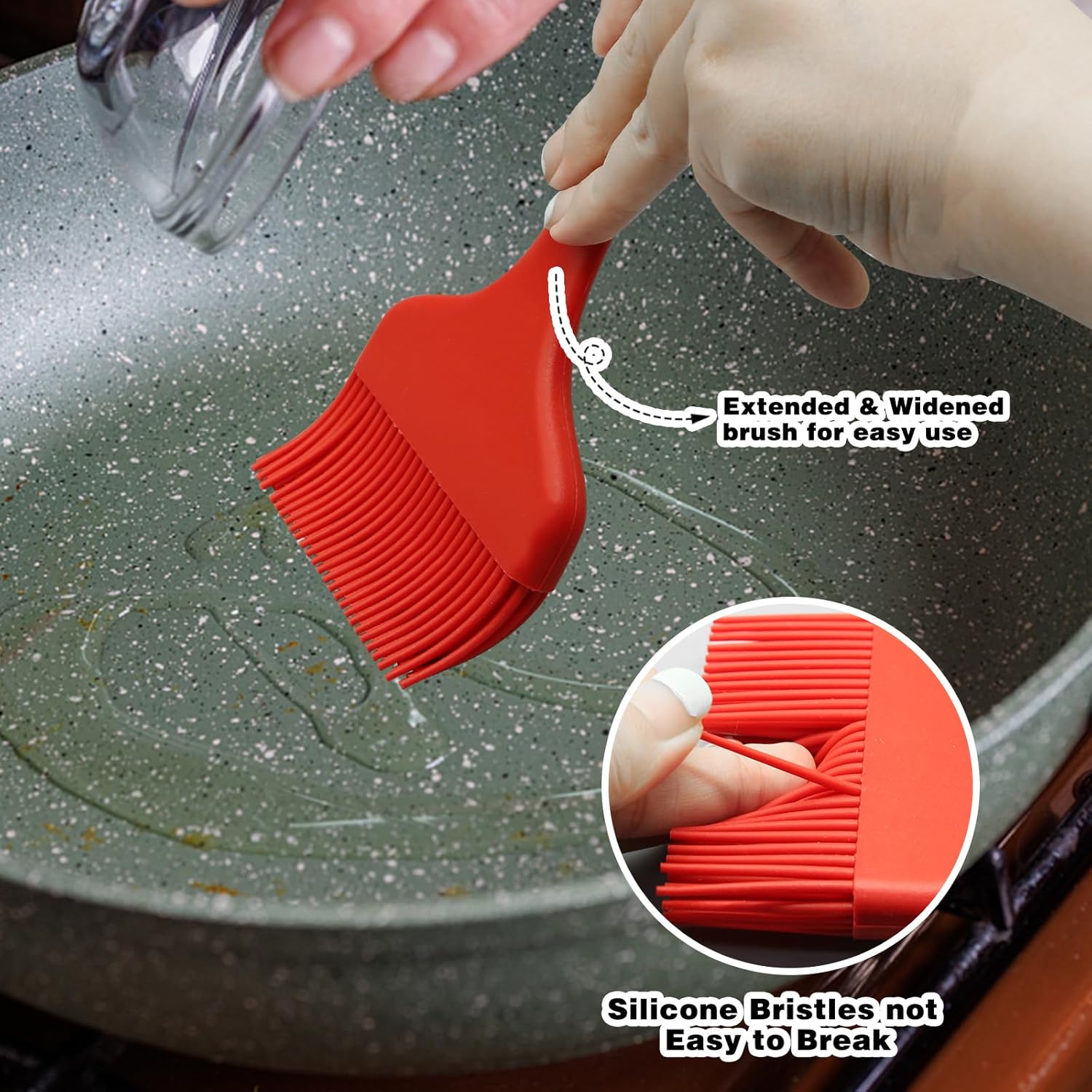 Silicone Basting Brush, Large BBQ Pastry Brush for Cooking, Extra Wide Basting Brush for Grilling Cooking Baking, Kitchen Brush Heat Resistant BBQ Food Brush for Sauce Butter Oil Marinades(Red) - Image 4