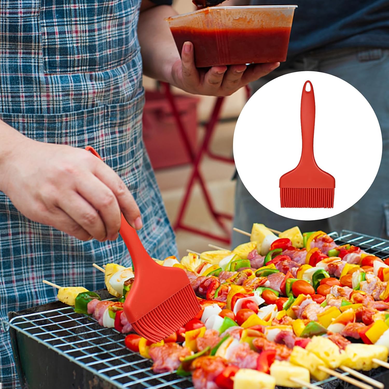 Silicone Basting Brush, Large BBQ Pastry Brush for Cooking, Extra Wide Basting Brush for Grilling Cooking Baking, Kitchen Brush Heat Resistant BBQ Food Brush for Sauce Butter Oil Marinades(Red) - Image 5