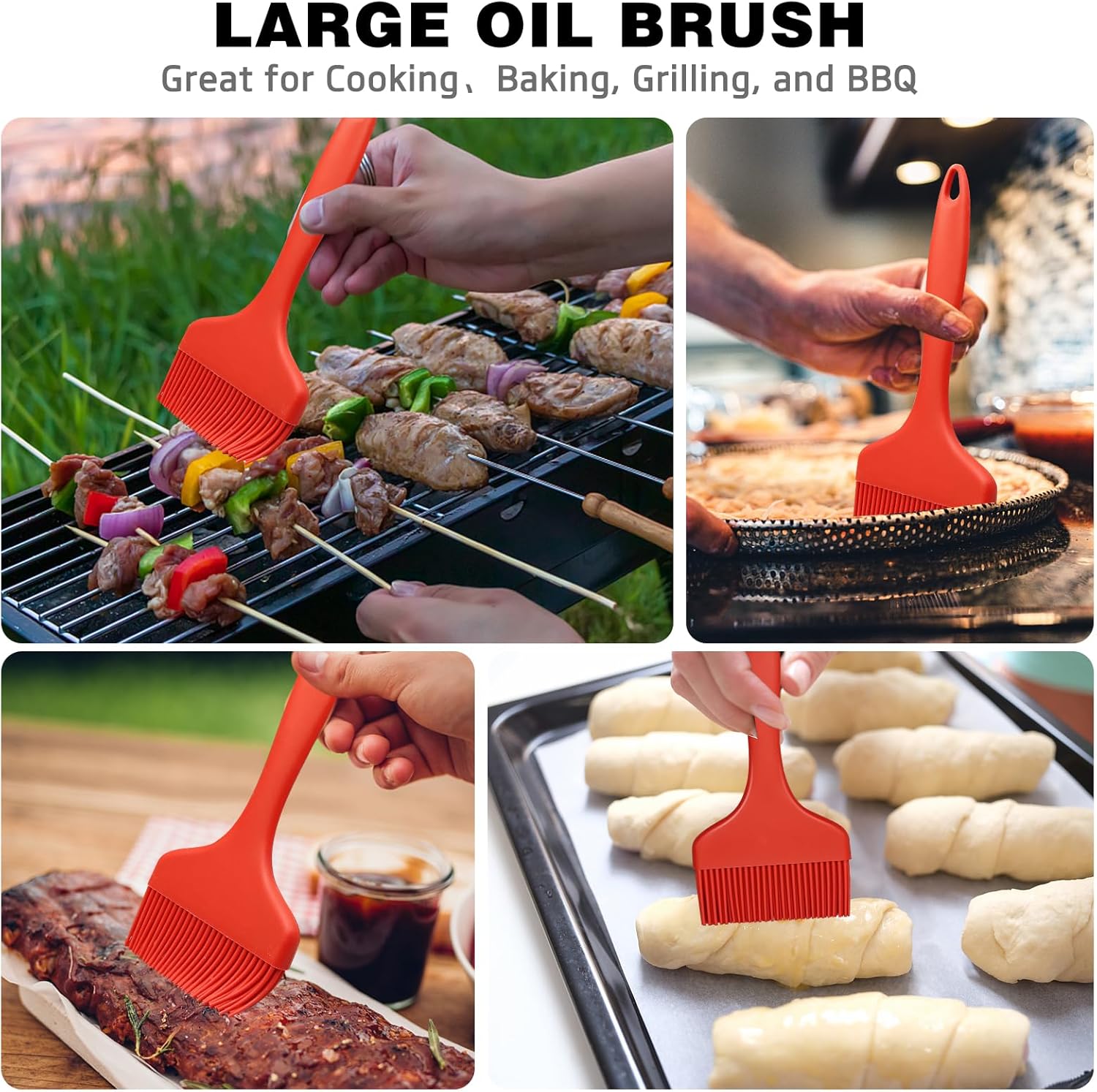 Silicone Basting Brush, Large BBQ Pastry Brush for Cooking, Extra Wide Basting Brush for Grilling Cooking Baking, Kitchen Brush Heat Resistant BBQ Food Brush for Sauce Butter Oil Marinades(Red) - Image 6