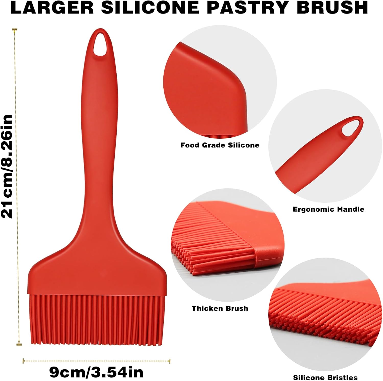 Silicone Basting Brush, Large BBQ Pastry Brush for Cooking, Extra Wide Basting Brush for Grilling Cooking Baking, Kitchen Brush Heat Resistant BBQ Food Brush for Sauce Butter Oil Marinades(Red) - Image 7