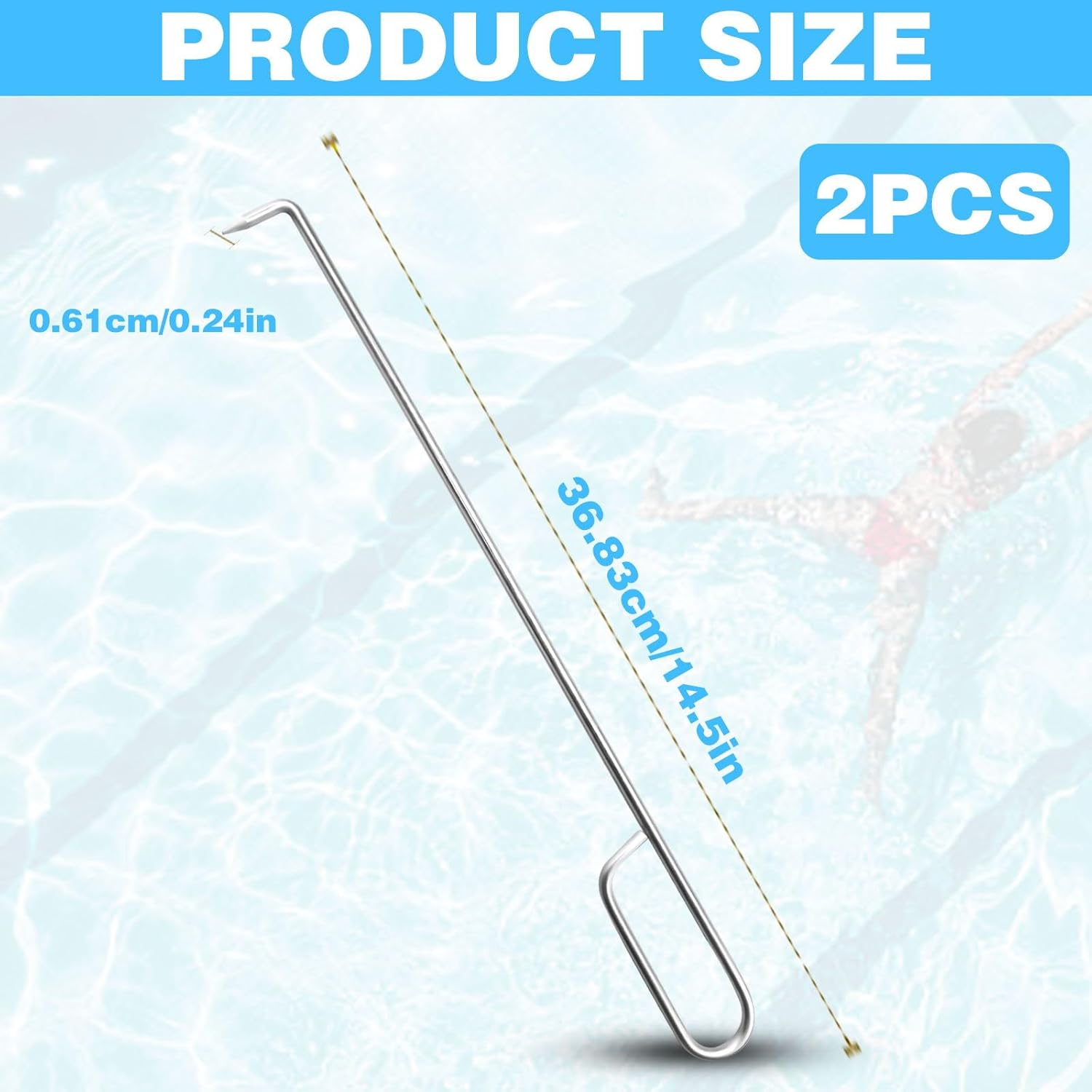 2Pcs Pool Skimmer Hook, Stainless Steel Skimmer Basket Handle Extended Knee Protection Pool Skimmer Basket Hook Tool for Cleaning Swimming Pool Debris Skimmer Basket Hook, Protect Hands Skimmer Hook - Image 2