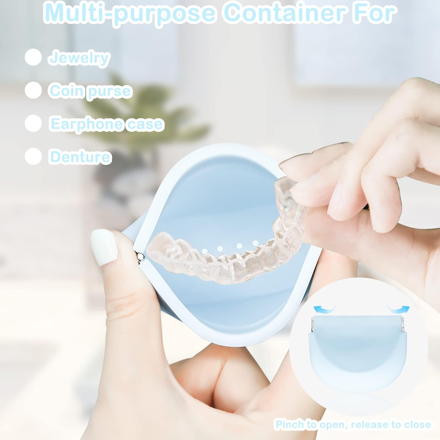 Silicone Retainer Case, Denture Case Retainer Holder with Vent Holes, Portable Retainer Cleaner Case for Women Men Kids Boys Girls, Mouth Guard Aligner Case Dental Retainer Container Case (Light Blue) - Image 3