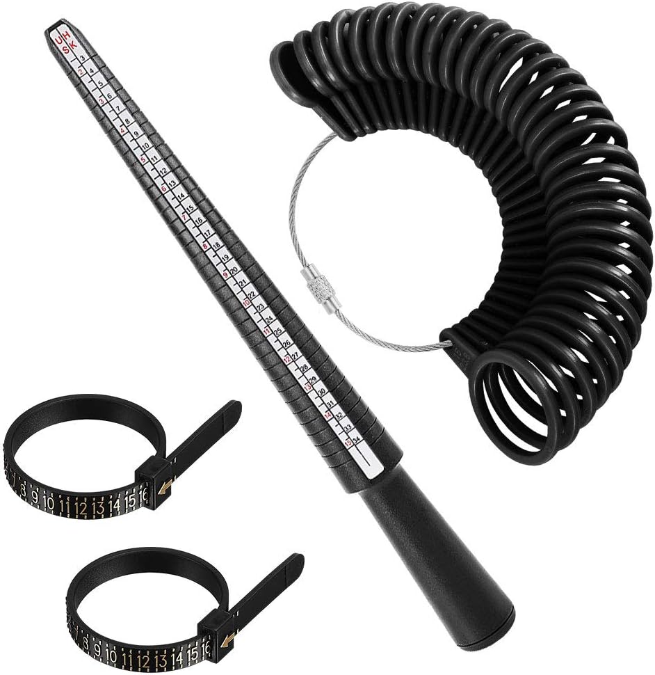 Ring Size Measuring Tool Includes Plastic Ring Sizer Mandrel Stick, Finger Sizing Ring Guage Measurer and 2 Pcs Finger Measure Tape for Women Men Jewelry Making - Image 1