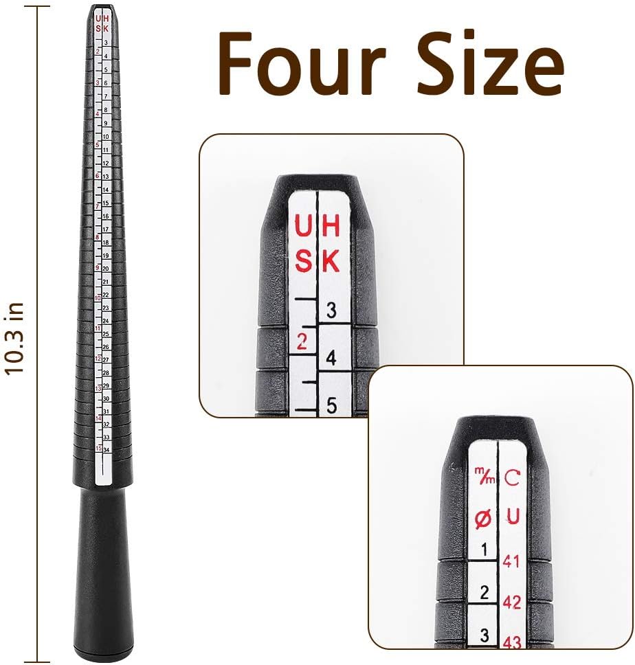 Ring Size Measuring Tool Includes Plastic Ring Sizer Mandrel Stick, Finger Sizing Ring Guage Measurer and 2 Pcs Finger Measure Tape for Women Men Jewelry Making - Image 2