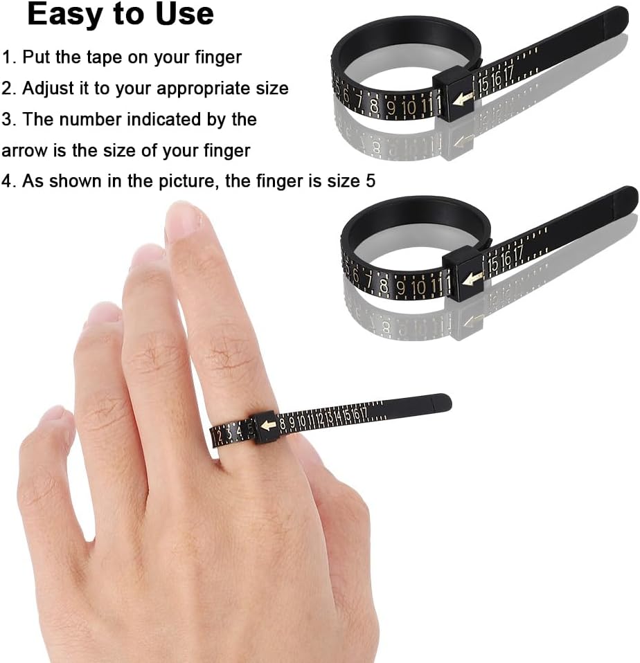 Ring Size Measuring Tool Includes Plastic Ring Sizer Mandrel Stick, Finger Sizing Ring Guage Measurer and 2 Pcs Finger Measure Tape for Women Men Jewelry Making - Image 6