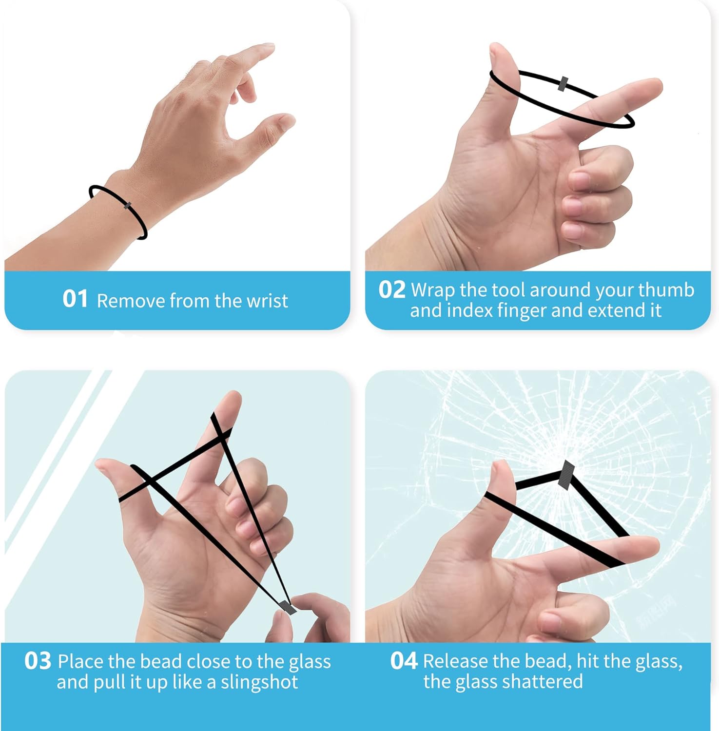 2Pcs Bracelet Car Window Breaker,Car Glass Breaker Wrist Strap with Tungsten Carbide Bead,Car Emergency Escape Tool,Car Safety Bracelet Tempered Glass Breaker Rescue Tool,Portable Vehicle Rapid Escape - Image 3