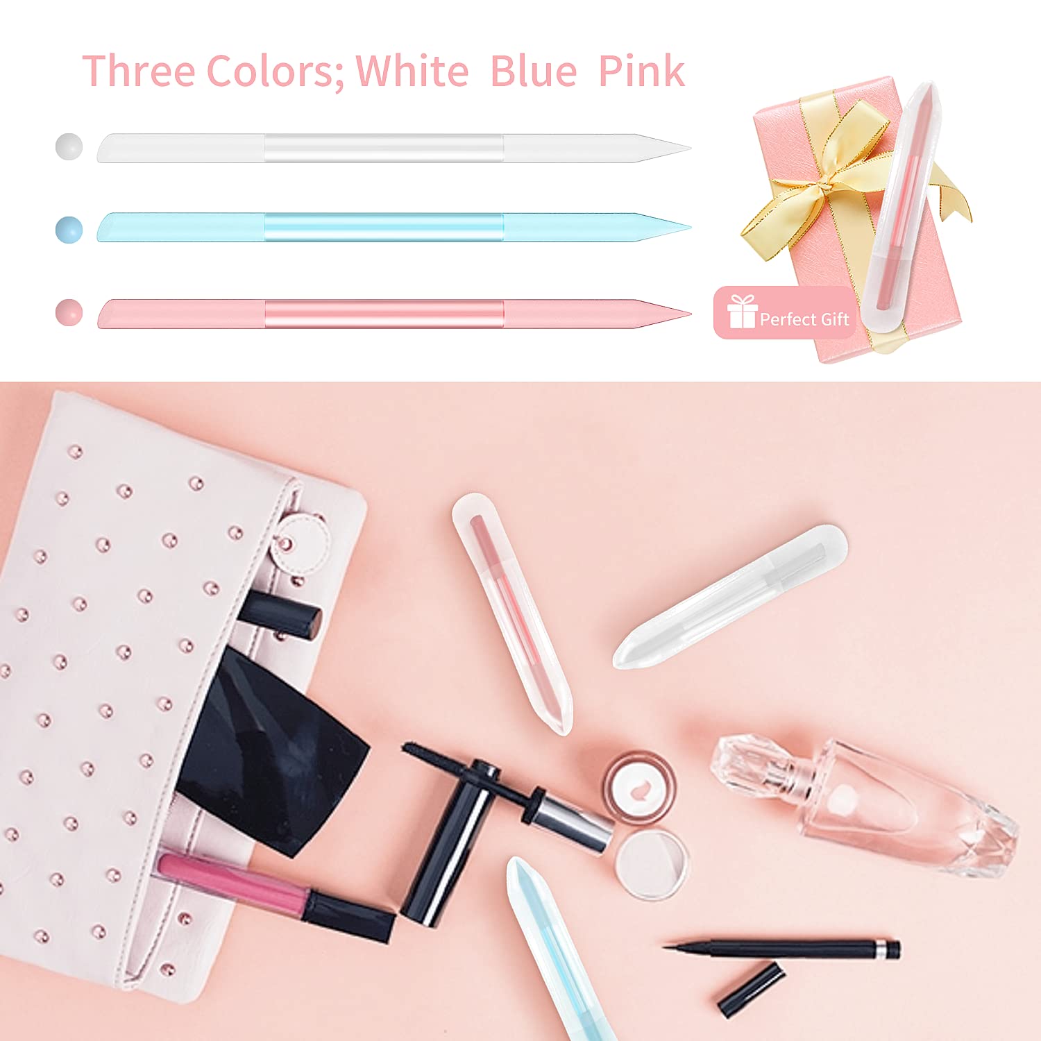 3 Pcs Glass Cuticle Pusher Nail File Cuticle Manicure Stick Remover Cuticle Tool Set Double Sided Crystal Glass with Grit Cuticle Care Stick for Women Girls Nail Salons Homes(Pink,Blue,Transparent) - Image 6