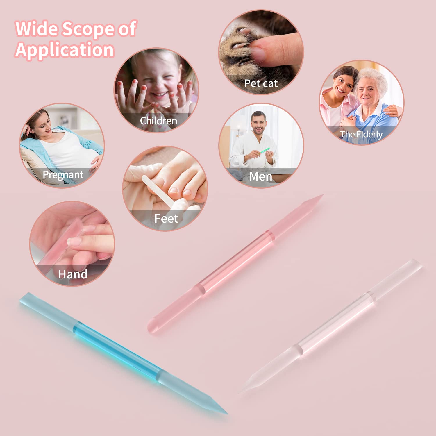 3 Pcs Glass Cuticle Pusher Nail File Cuticle Manicure Stick Remover Cuticle Tool Set Double Sided Crystal Glass with Grit Cuticle Care Stick for Women Girls Nail Salons Homes(Pink,Blue,Transparent) - Image 7