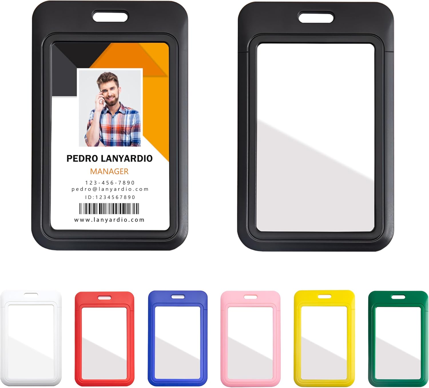 1 Pack Sliding Vertical ID Badge Holder Hard Black Plastic Card Case Protector Pouch with Sided Clear Window for Office School ID Credit Cards and Proximity Key Cards - Image 1