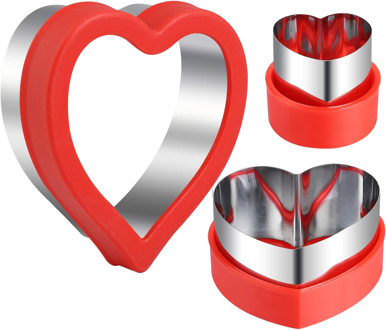 Love Heart Shape Cookie Cutters, Baking Vegetable Shape Cutters, Mini & Medium & Large Shaped Cutters,The Valentine’s Day Cutters with Red Color Biscuit Molds Fondant Cake - Image 1