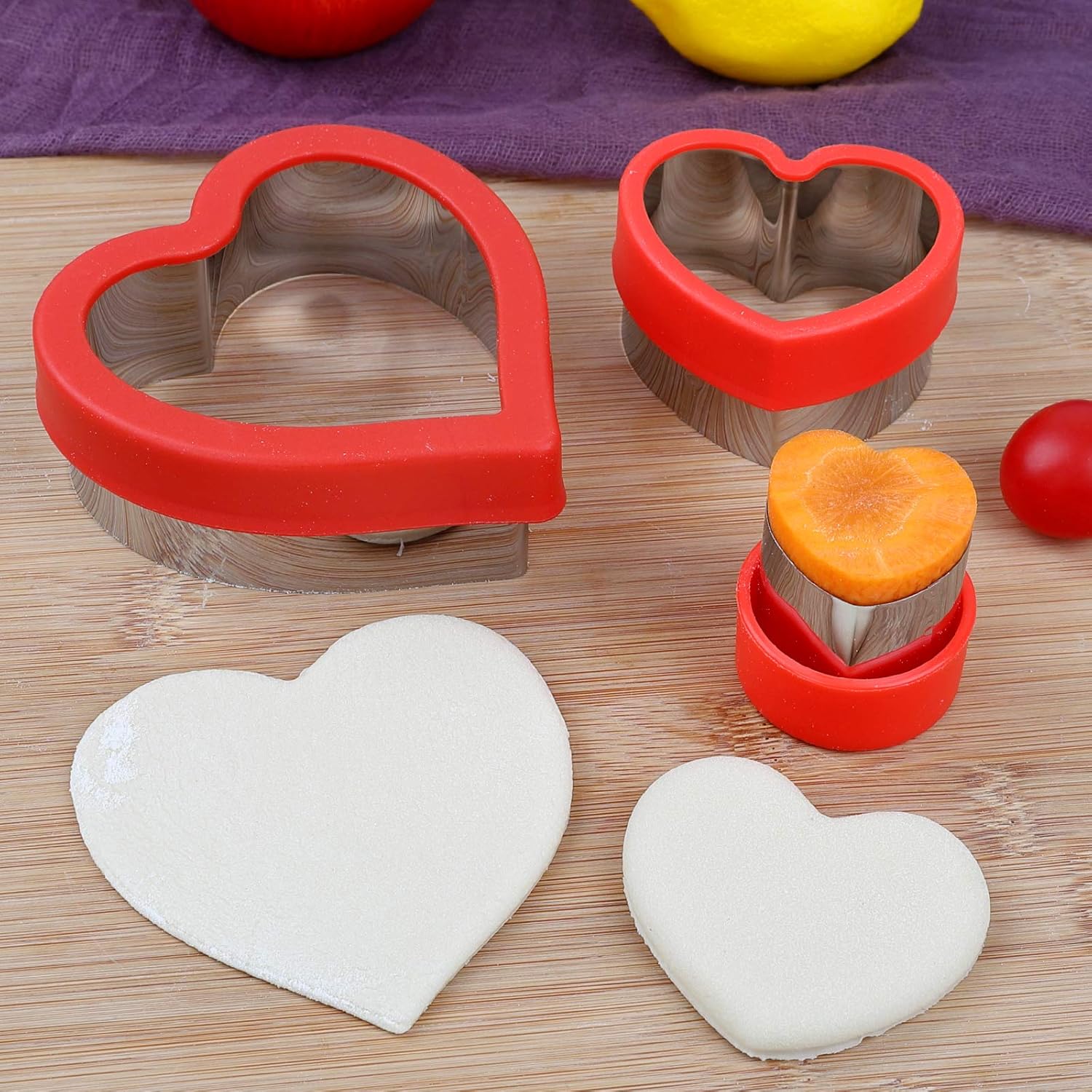 Love Heart Shape Cookie Cutters, Baking Vegetable Shape Cutters, Mini & Medium & Large Shaped Cutters,The Valentine’s Day Cutters with Red Color Biscuit Molds Fondant Cake - Image 2