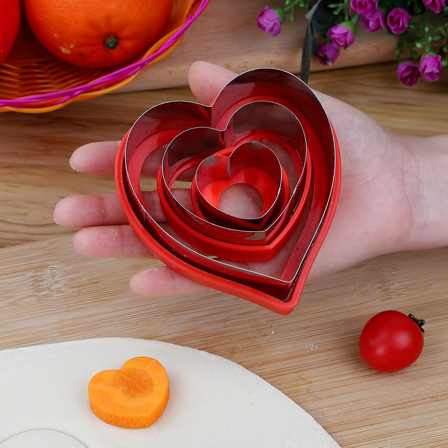 Love Heart Shape Cookie Cutters, Baking Vegetable Shape Cutters, Mini & Medium & Large Shaped Cutters,The Valentine’s Day Cutters with Red Color Biscuit Molds Fondant Cake - Image 6