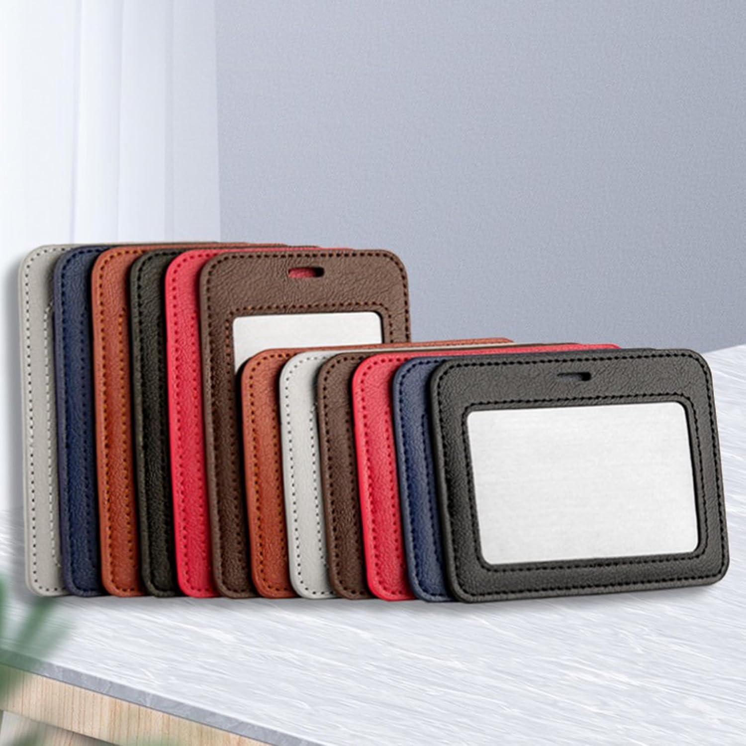 1 Pcs Leather ID Badge Holder - Horizontal, Black, Multiple Card Slots for Offices, Staff, Students, Employees - Image 5