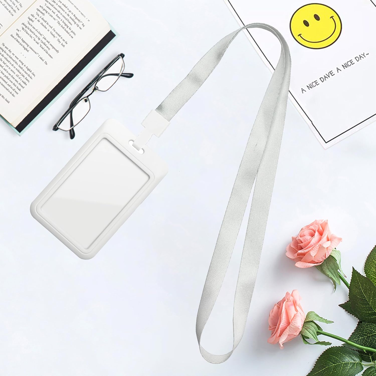 ID Badge Holder with Lanyard White Lanyards with Clear Window ID Card Holder for Office School Credit Cards Proximity Key Cards Driver’s Licenses and Passes - Image 6
