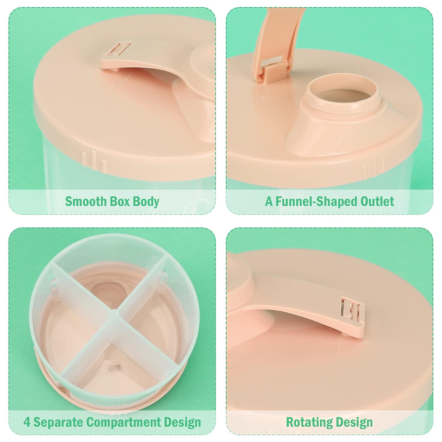 Baby Formula Dispenser On The Go, Non-Spill Rotating Four-Compartment Formula Container to Go, Milk Powder Kids Snack Container for Infant Toddler Travel Outdoor, Pink - Image 2