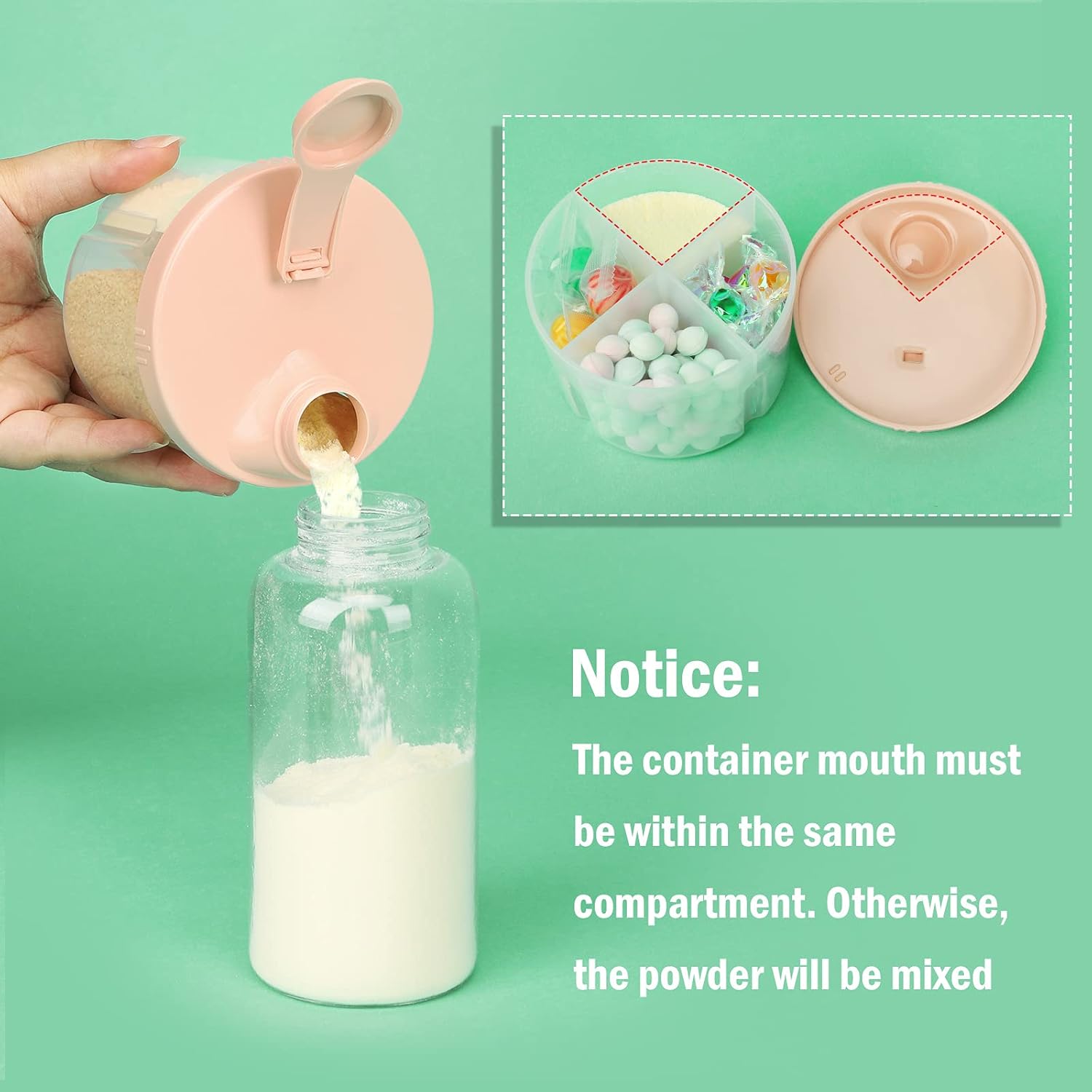 Baby Formula Dispenser On The Go, Non-Spill Rotating Four-Compartment Formula Container to Go, Milk Powder Kids Snack Container for Infant Toddler Travel Outdoor, Pink - Image 5