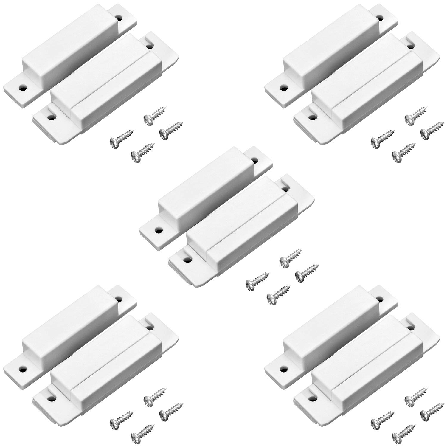 MC-31 Wired Surface-Mounted NC Magnetic Door Window Contact Sensor Alarm Reed Switch, White, Pack of 5 with 20 Screws - Image 1