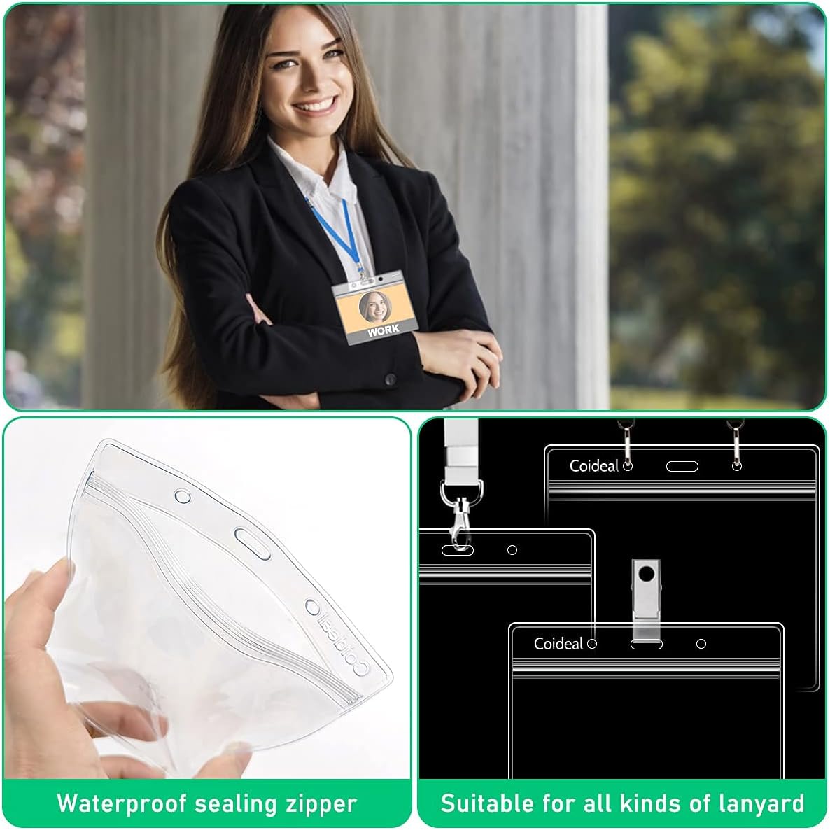 Clear Plastic Horizontal Badge Holder -  12 Pcs Thick Name Tag ID Card Protector Holders Large Transparent Sleeve Waterproof (4.8 x 3.5 Inch) - Image 3