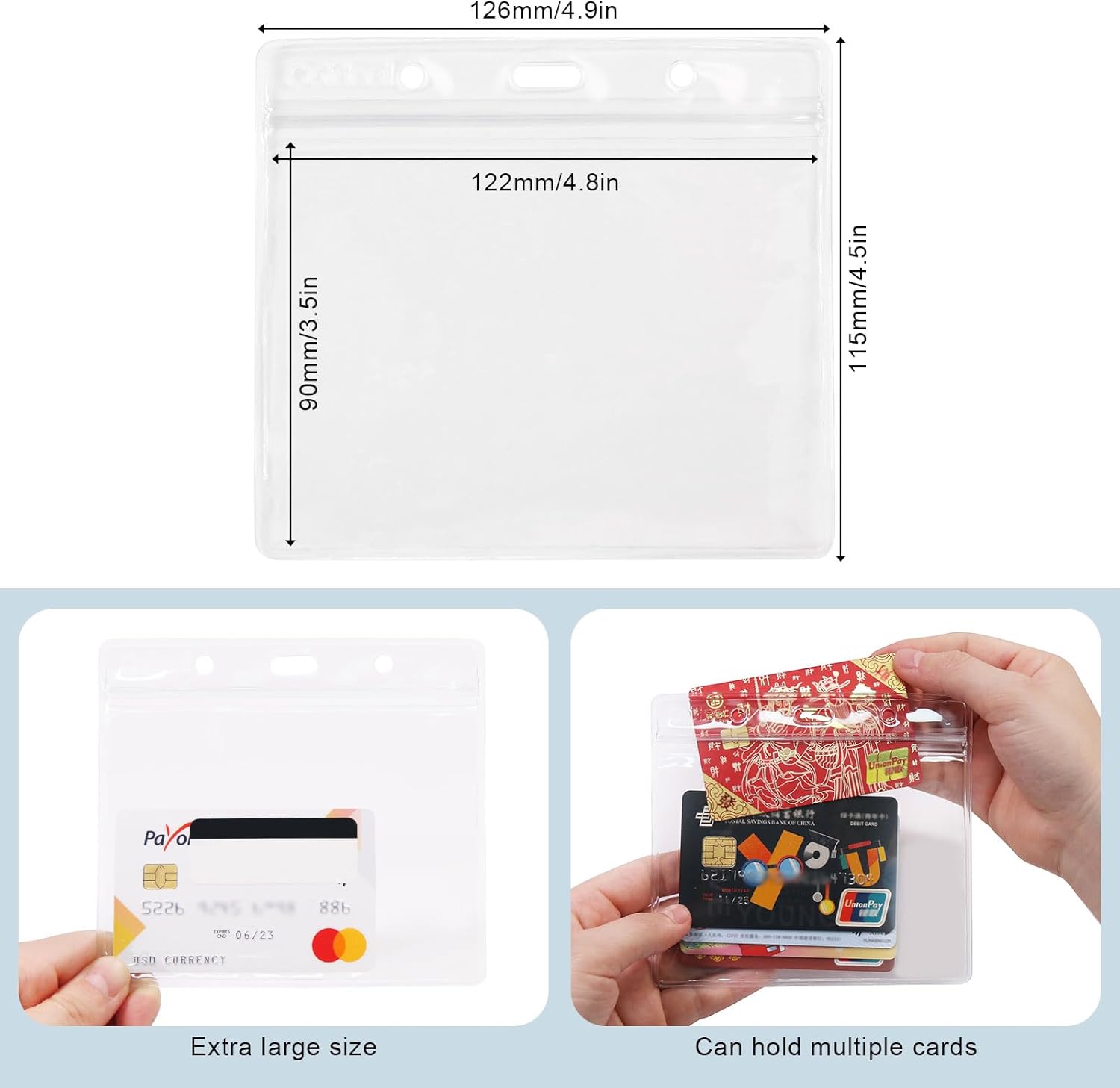 Clear Plastic Horizontal Badge Holder -  12 Pcs Thick Name Tag ID Card Protector Holders Large Transparent Sleeve Waterproof (4.8 x 3.5 Inch) - Image 6