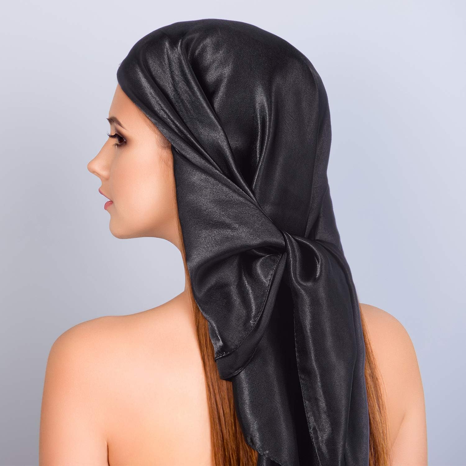 35 Inch Silky Head Scarf 2 Pcs Large Square Neck Scarf Sleeping Hair Wrapping Satin Bandana for Women - Image 4