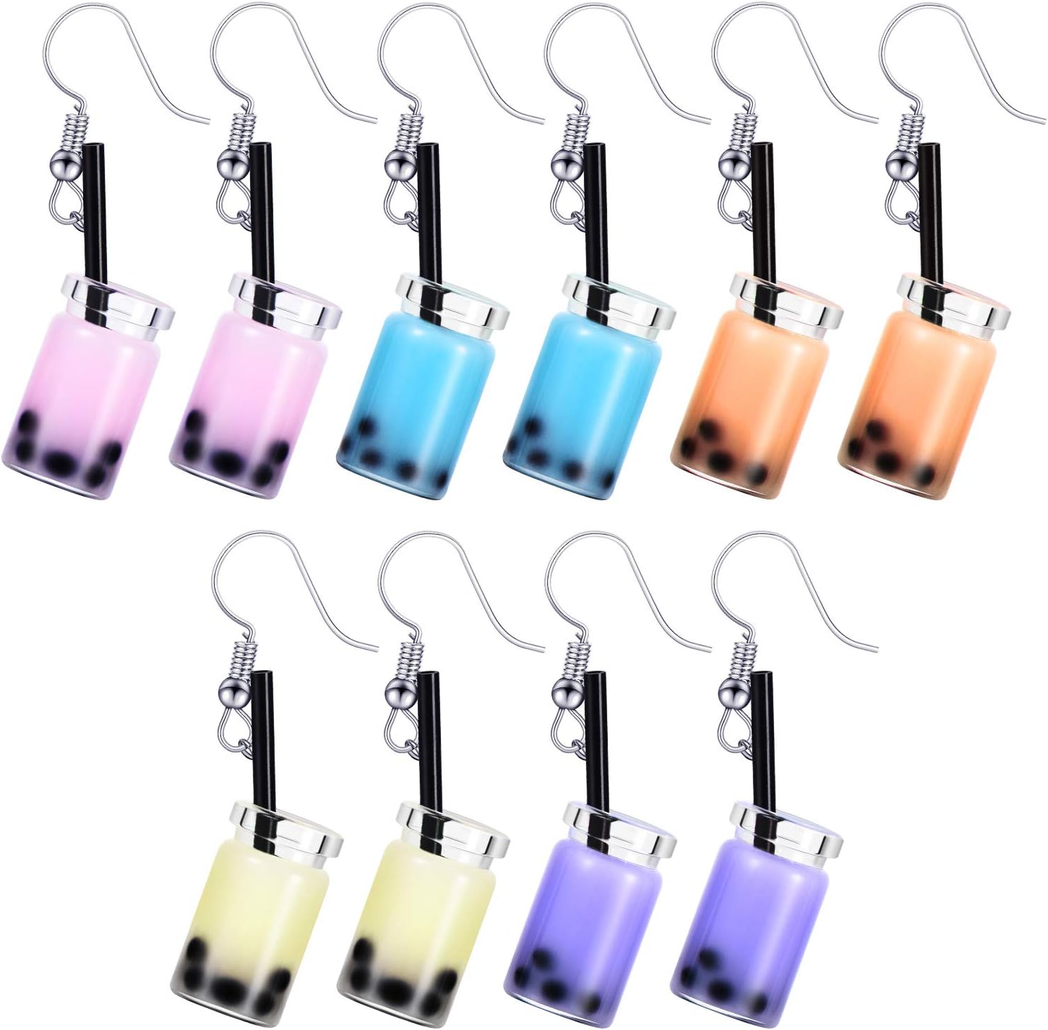 5 Pairs Cute Bubble Tea Dangle Earrings Bubble Milk Tea Drop Earrings Colorful Creative Funny Jewelry for Women Gift - Image 1