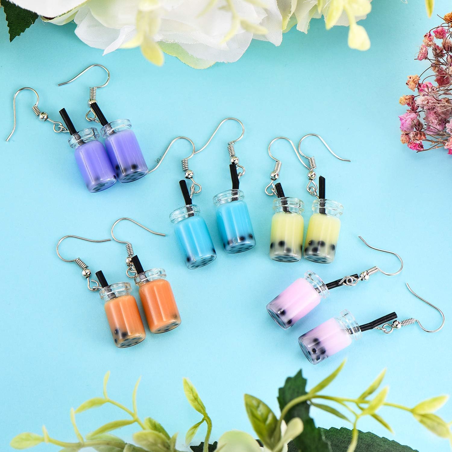 5 Pairs Cute Bubble Tea Dangle Earrings Bubble Milk Tea Drop Earrings Colorful Creative Funny Jewelry for Women Gift - Image 3