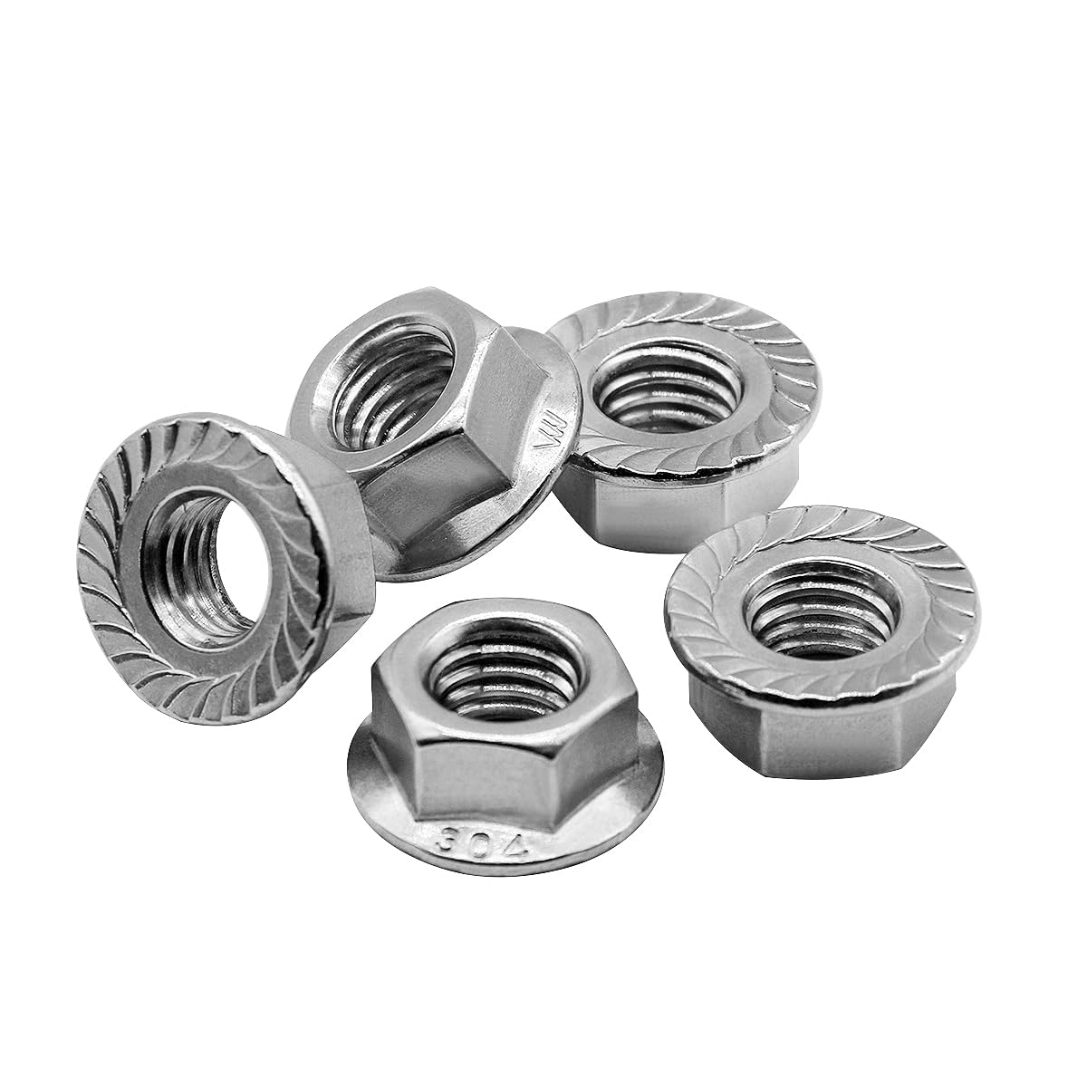 M6*1.0 Serrated Flange Hex Lock Nuts 304 Stainless Steel 18-8 Bright Finish (30PCS) - Image 1