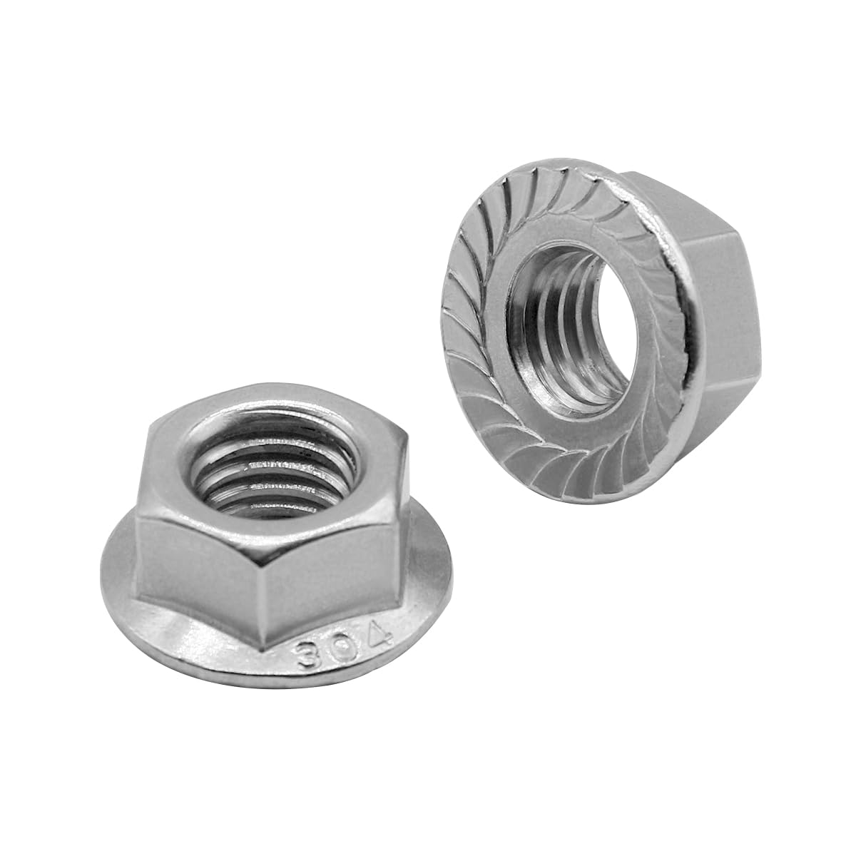 M6*1.0 Serrated Flange Hex Lock Nuts 304 Stainless Steel 18-8 Bright Finish (30PCS) - Image 3