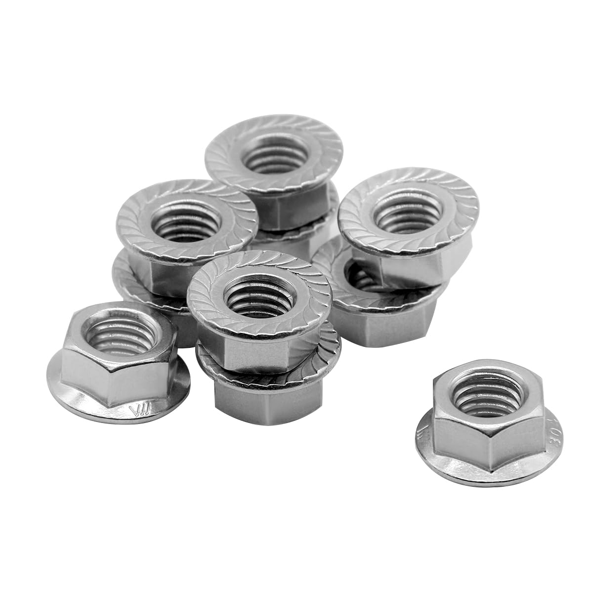 M6*1.0 Serrated Flange Hex Lock Nuts 304 Stainless Steel 18-8 Bright Finish (30PCS) - Image 6