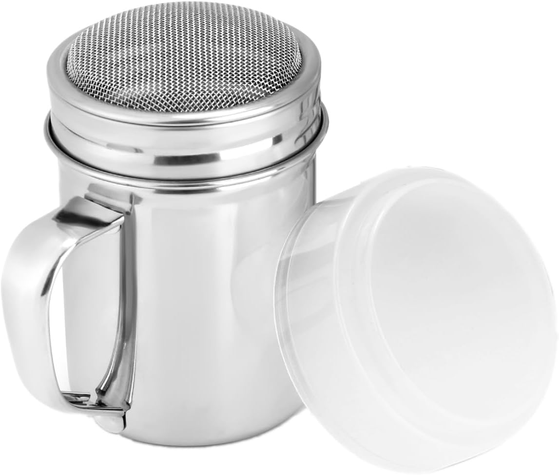 1 Pack Powdered Sugar Shaker Duster with Handle, Cinnamon Shaker Flour Sifter, Fine Mesh Stainless Steel Dredge for Baking Soda Flour Cinnamon Cocoa, 7oz - Image 1