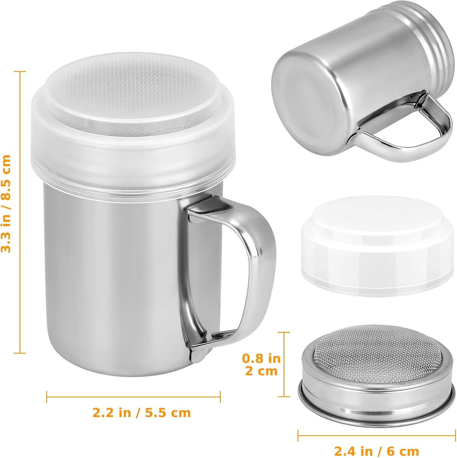 1 Pack Powdered Sugar Shaker Duster with Handle, Cinnamon Shaker Flour Sifter, Fine Mesh Stainless Steel Dredge for Baking Soda Flour Cinnamon Cocoa, 7oz - Image 7
